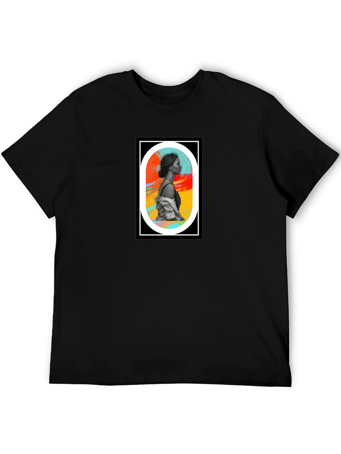 Abstract Woman Portrait Graphic Tee - Black