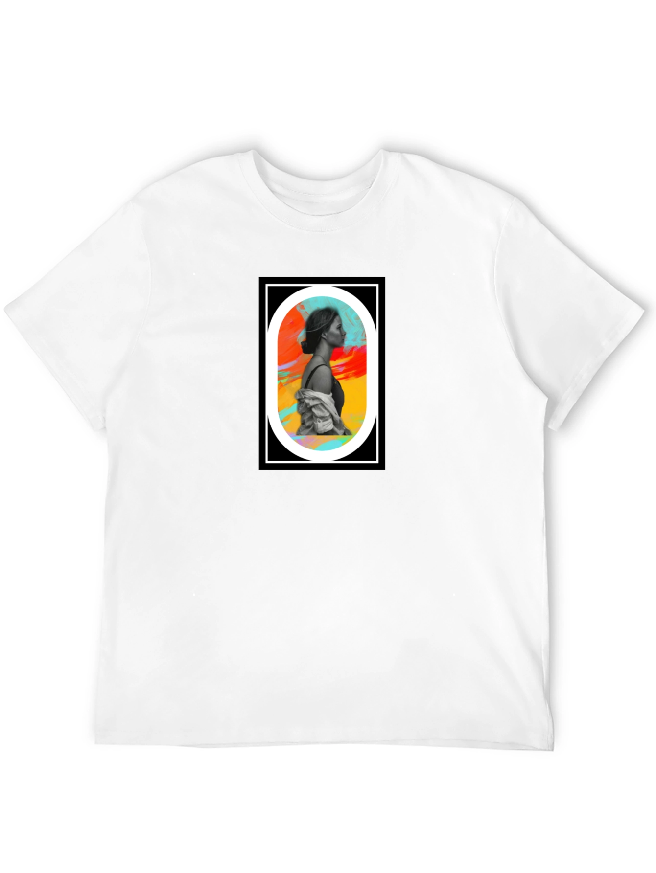 Abstract Woman Portrait Graphic Tee - Black