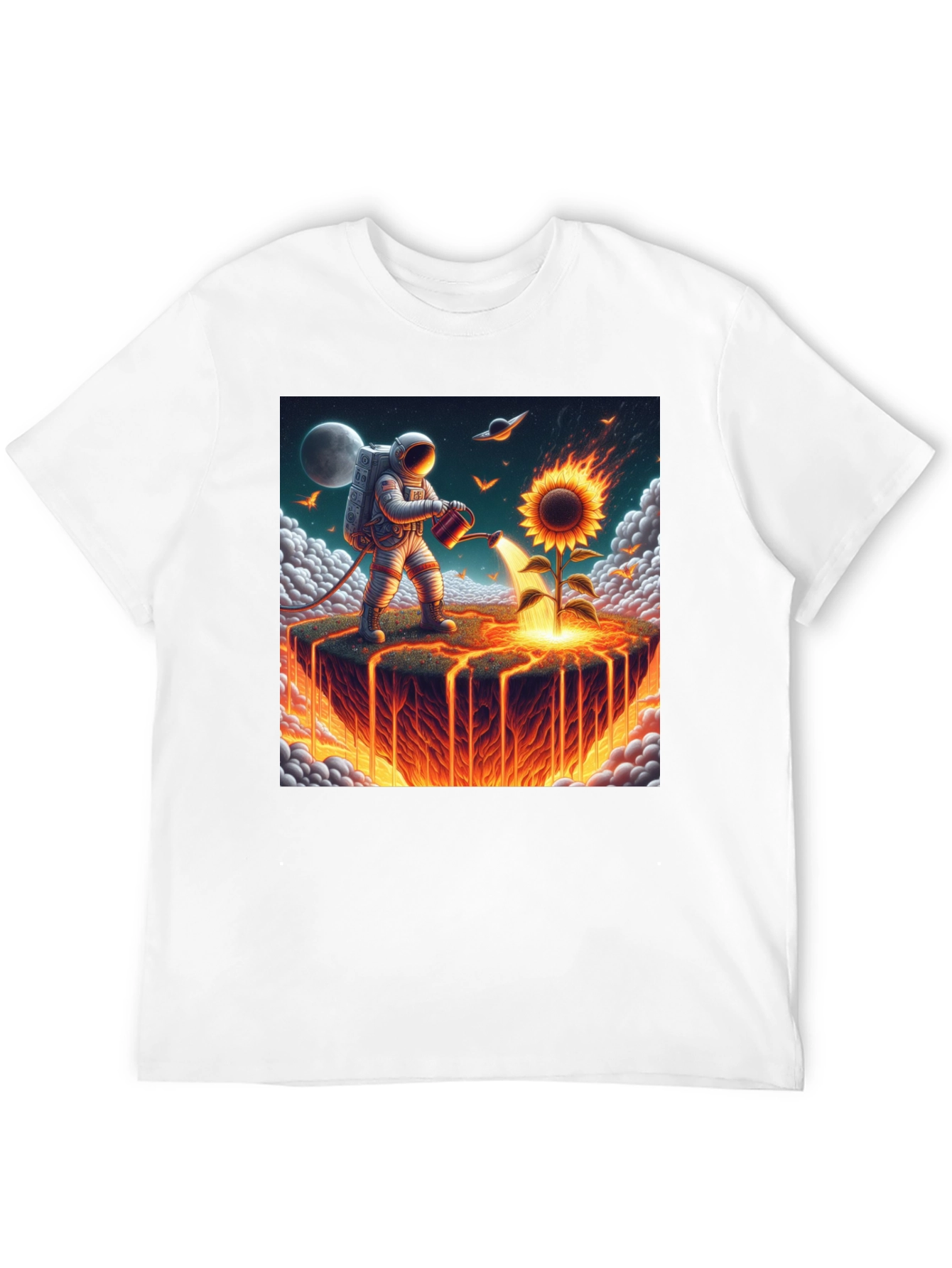 Astronaut Watering Fire Sunflower T-Shirt