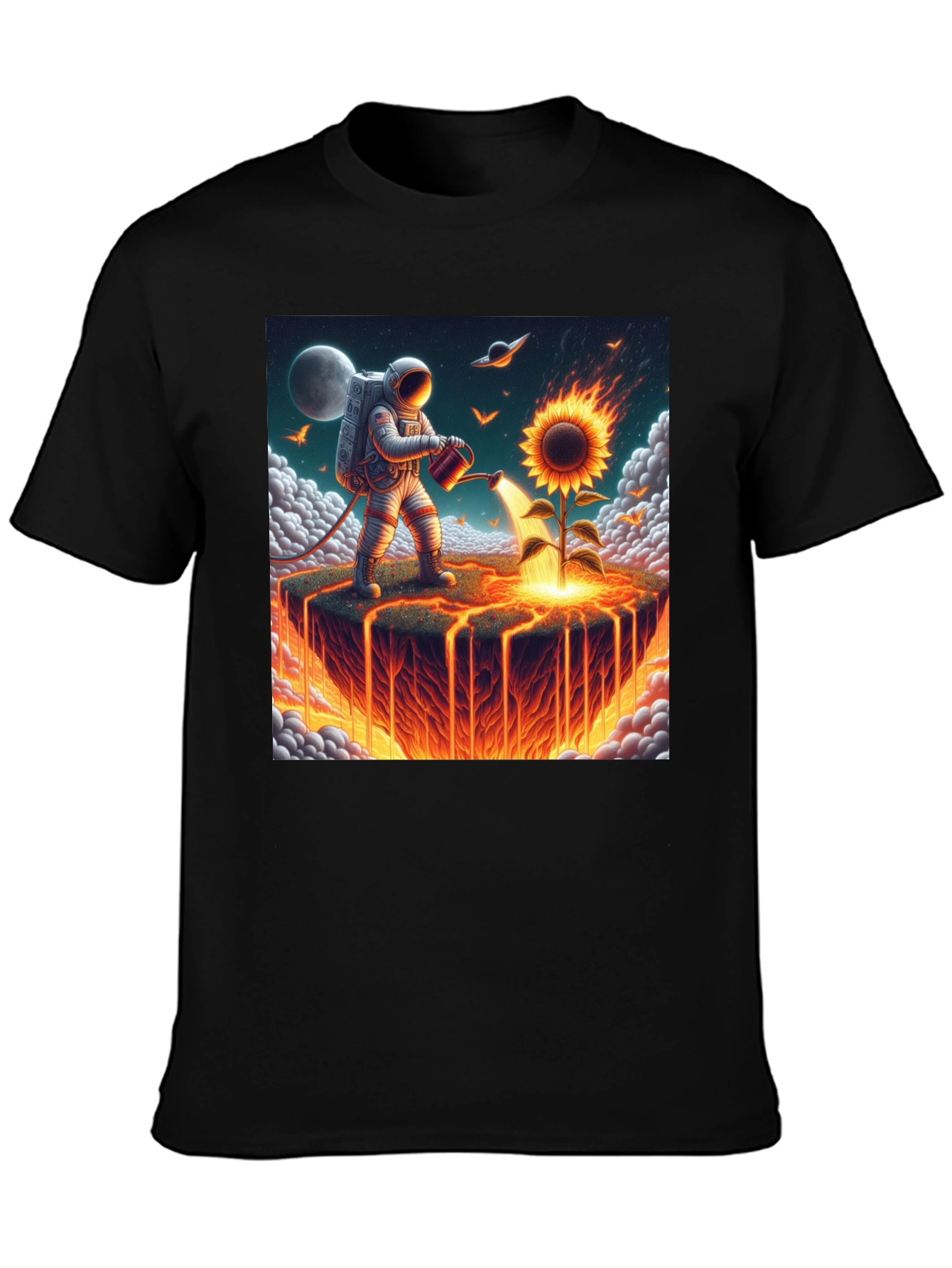 Astronaut Watering Fire Sunflower T-Shirt