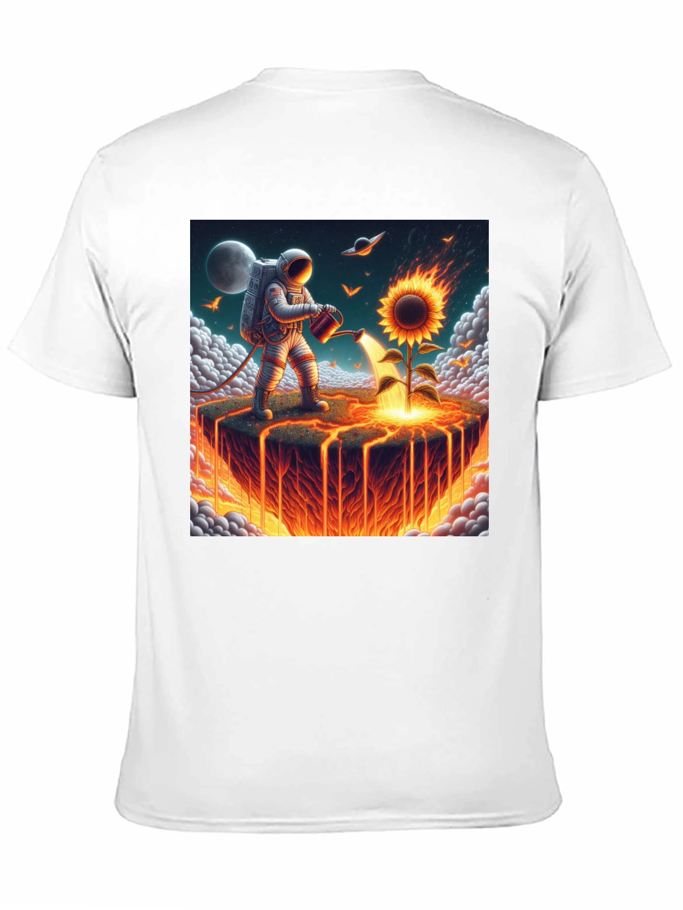 Astronaut Watering Fire Sunflower T-Shirt