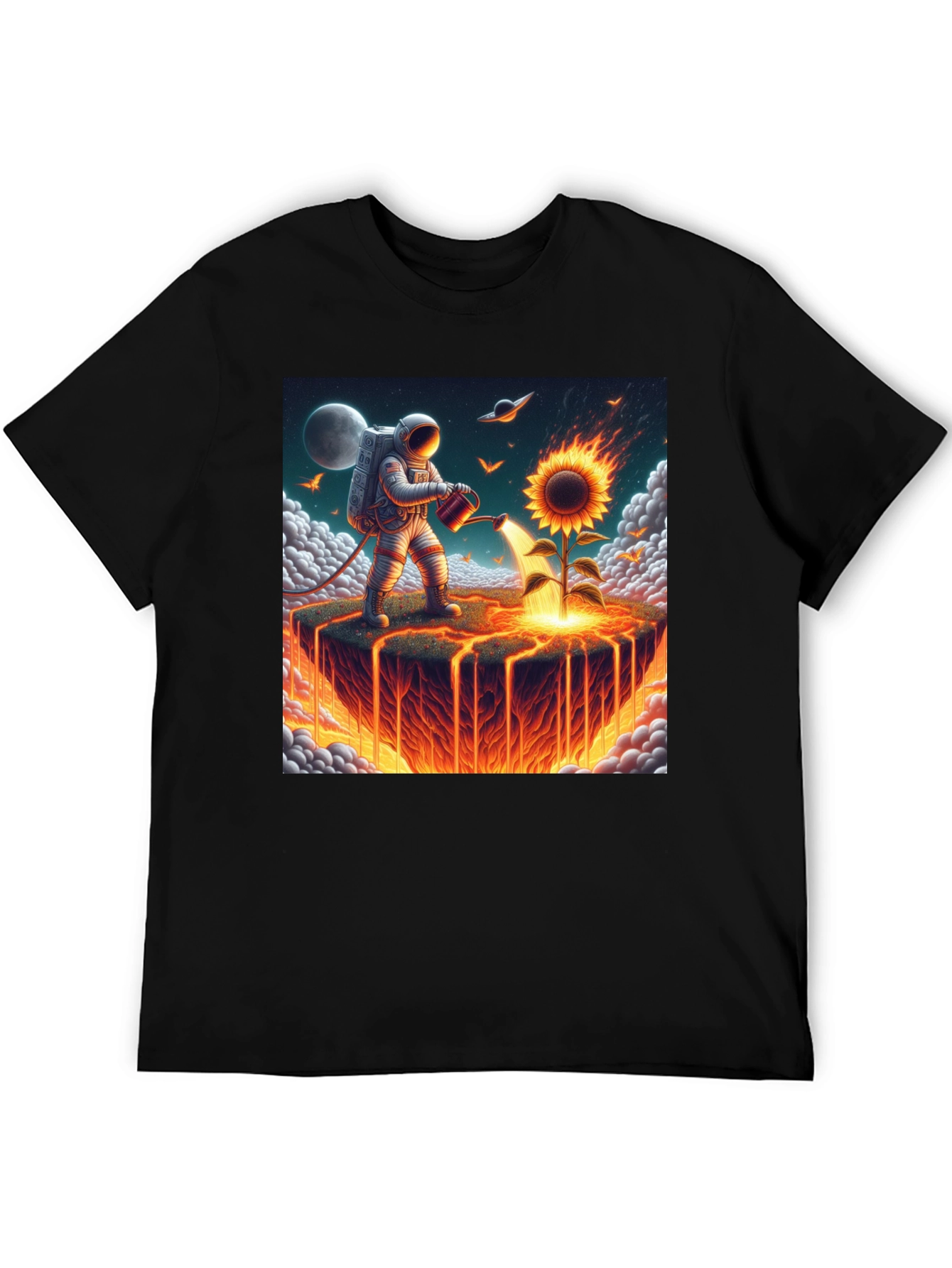 Astronaut Watering Fire Sunflower T-Shirt