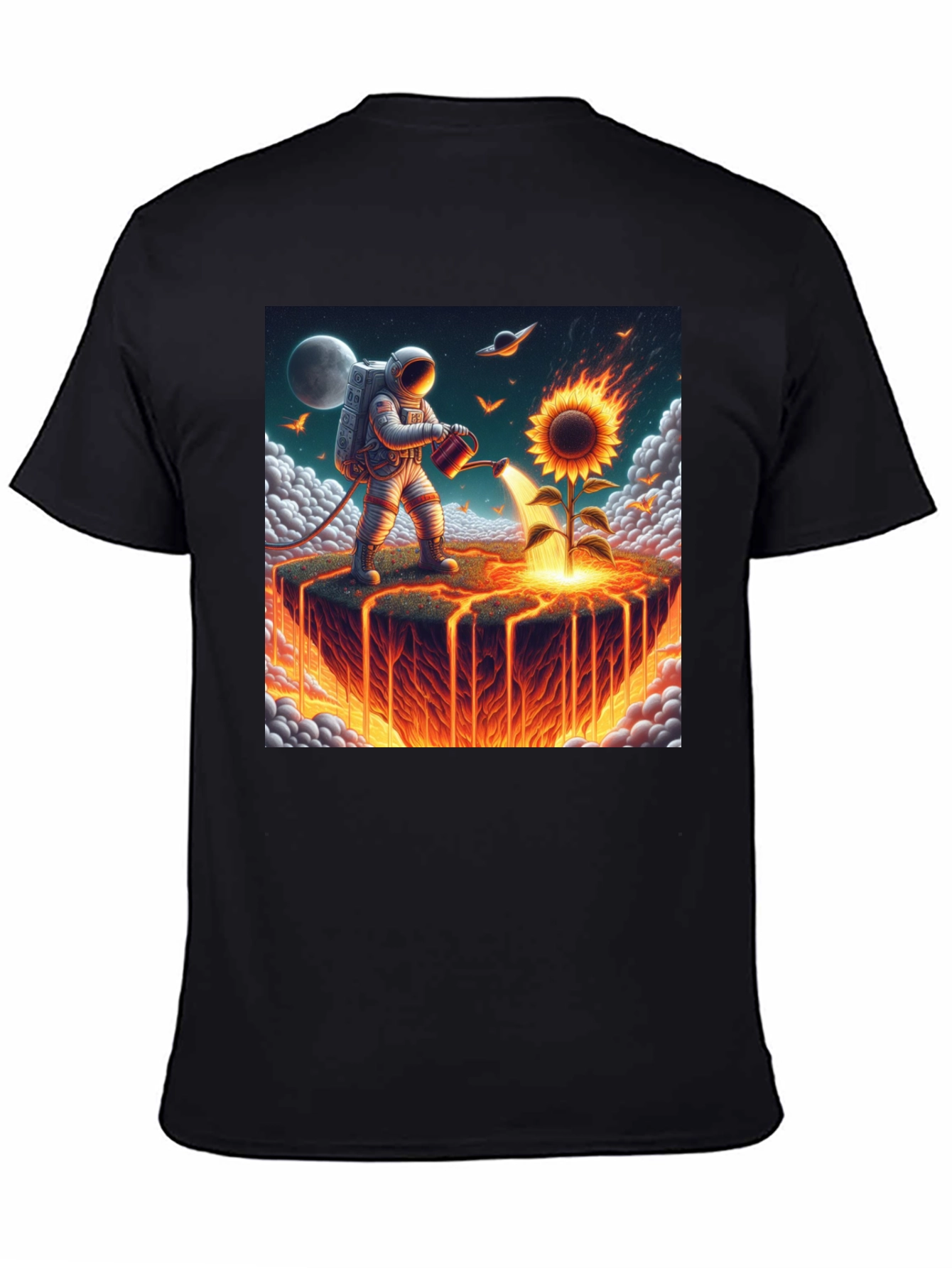 Astronaut Watering Fire Sunflower T-Shirt
