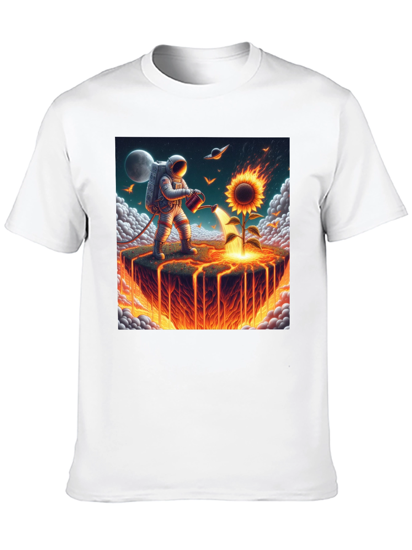 Astronaut Watering Fire Sunflower T-Shirt