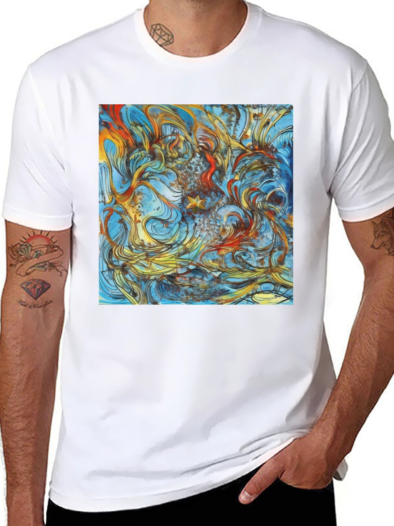 Abstract Art Print Black Tee - Unique Style