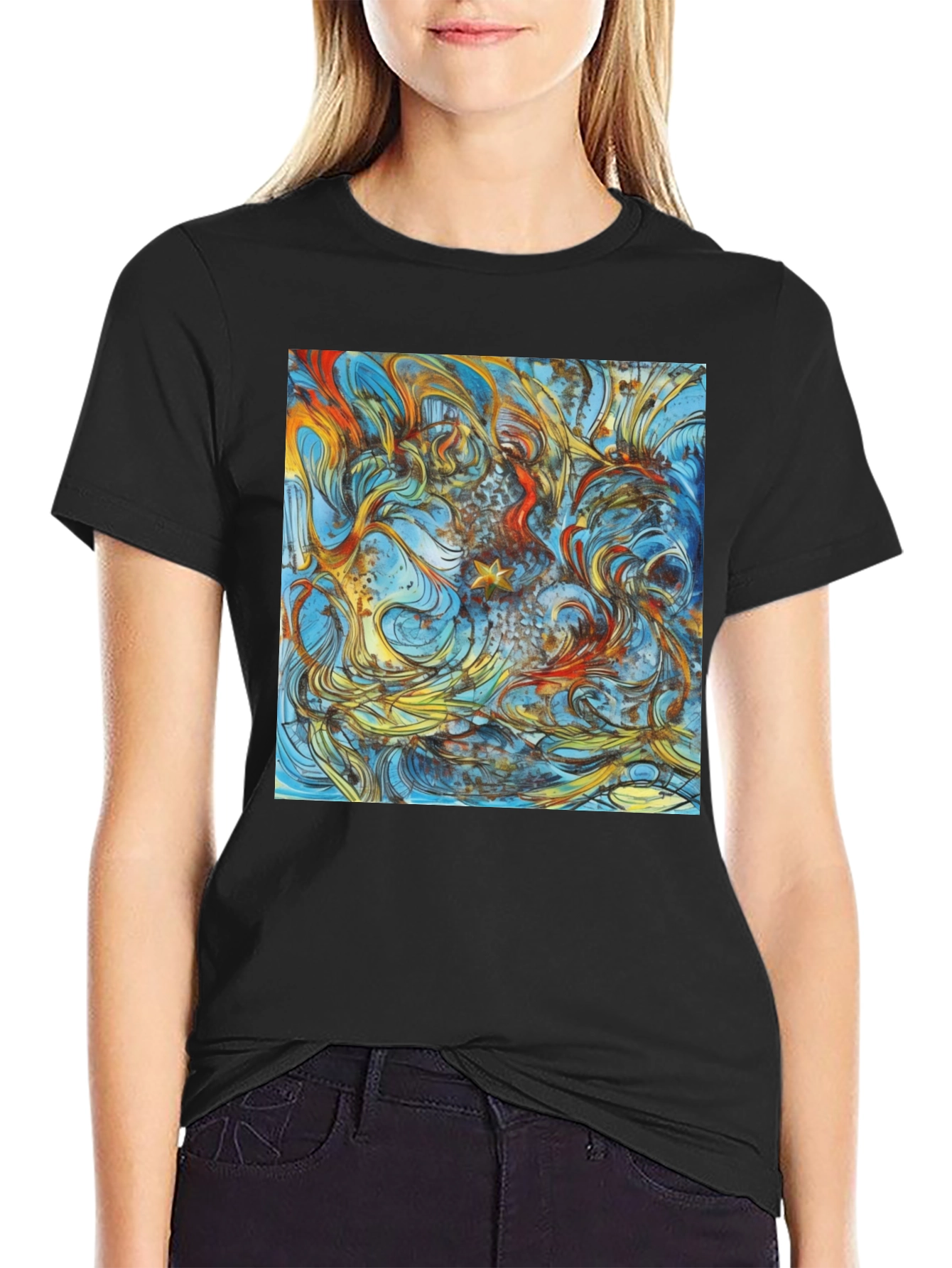 Abstract Art Print Black Tee - Unique Style