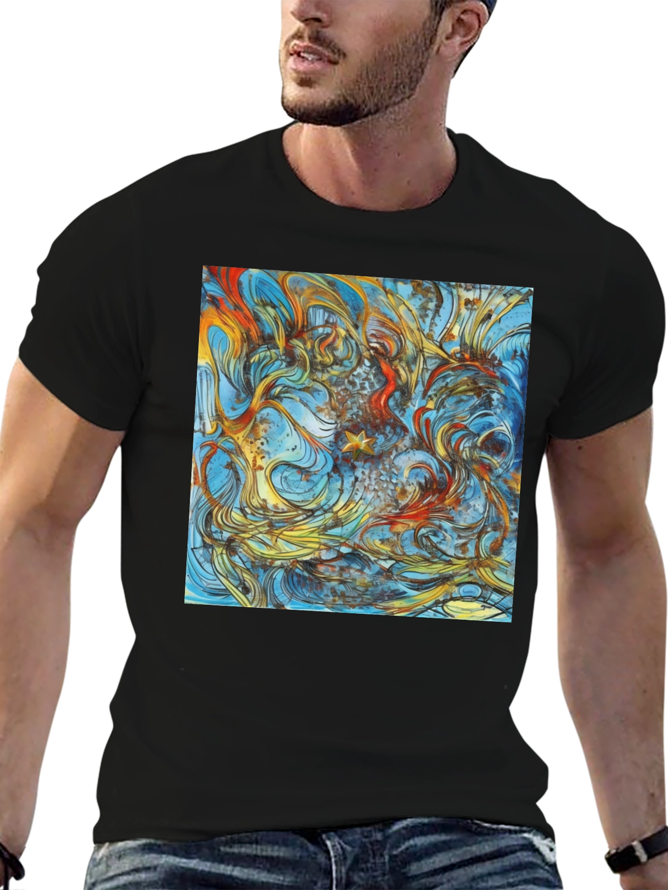 Abstract Art Print Black Tee - Unique Style