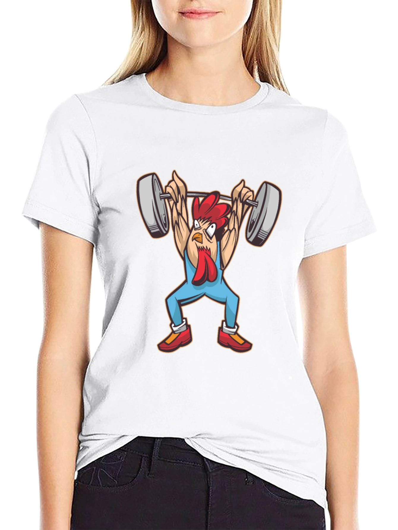 Funny Chicken Lifting Weights Graphic Tee