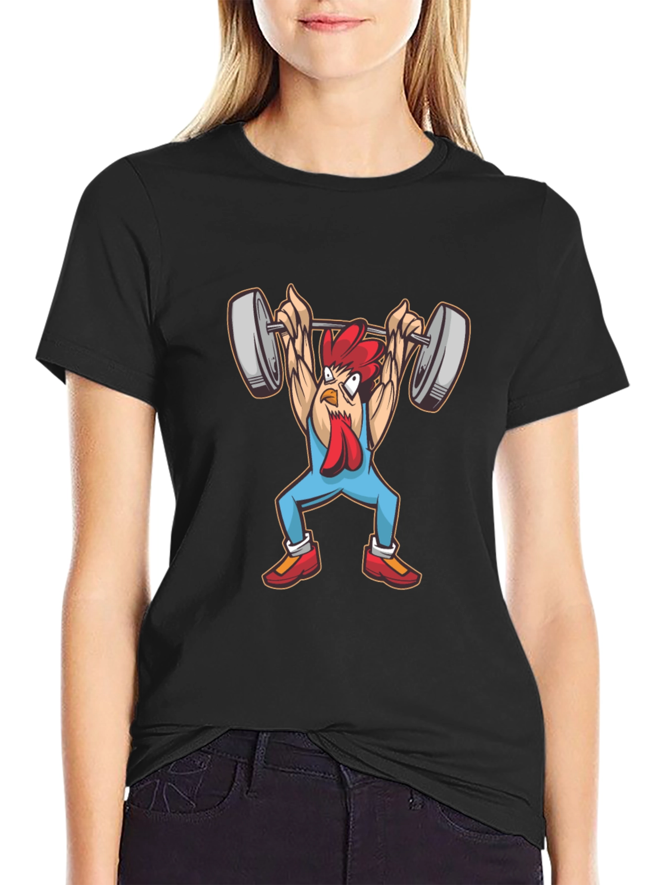 Funny Chicken Lifting Weights Graphic Tee