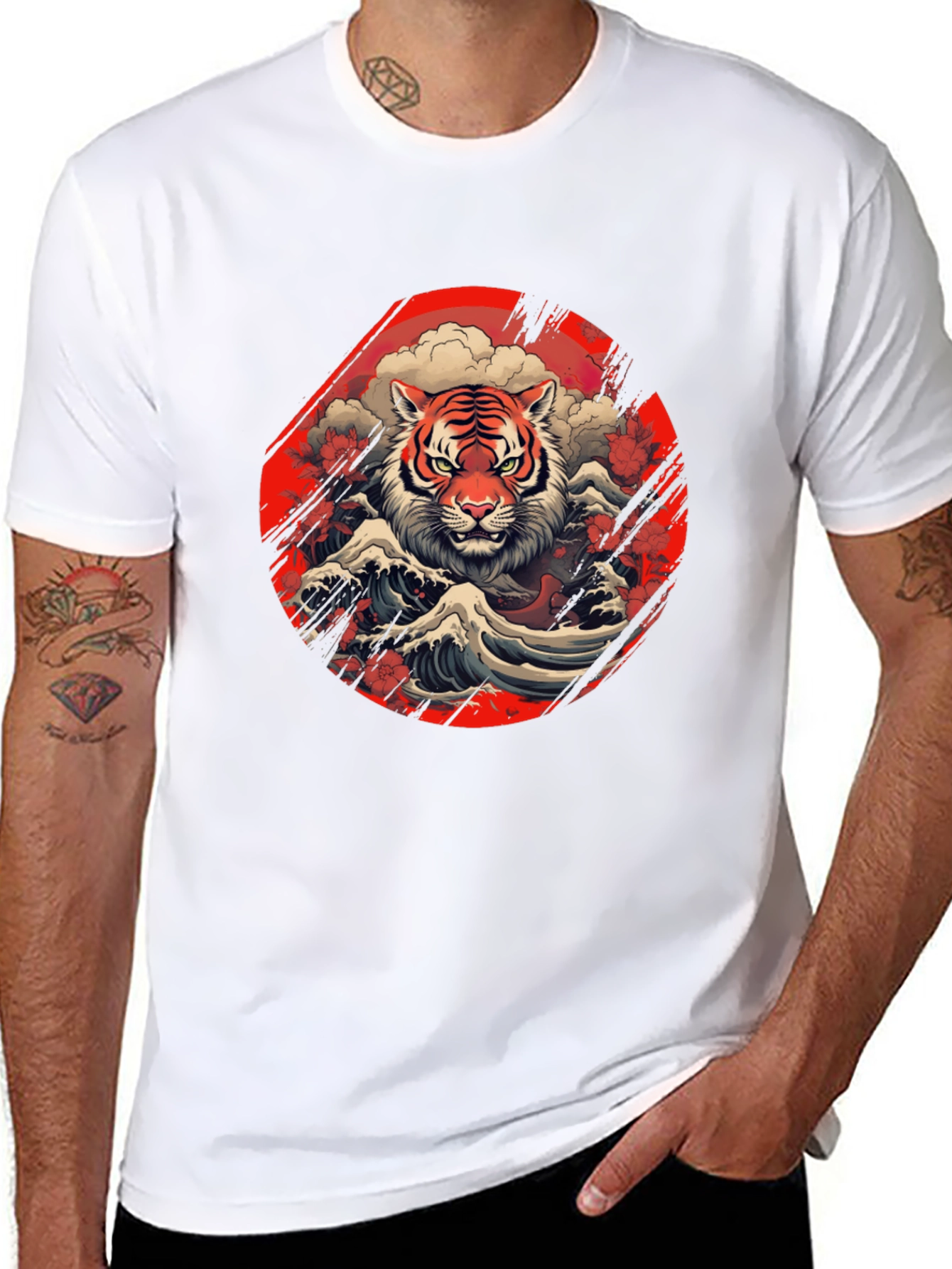 Tiger Wave Graphic Tee - Stylish Mens Black T-Shirt