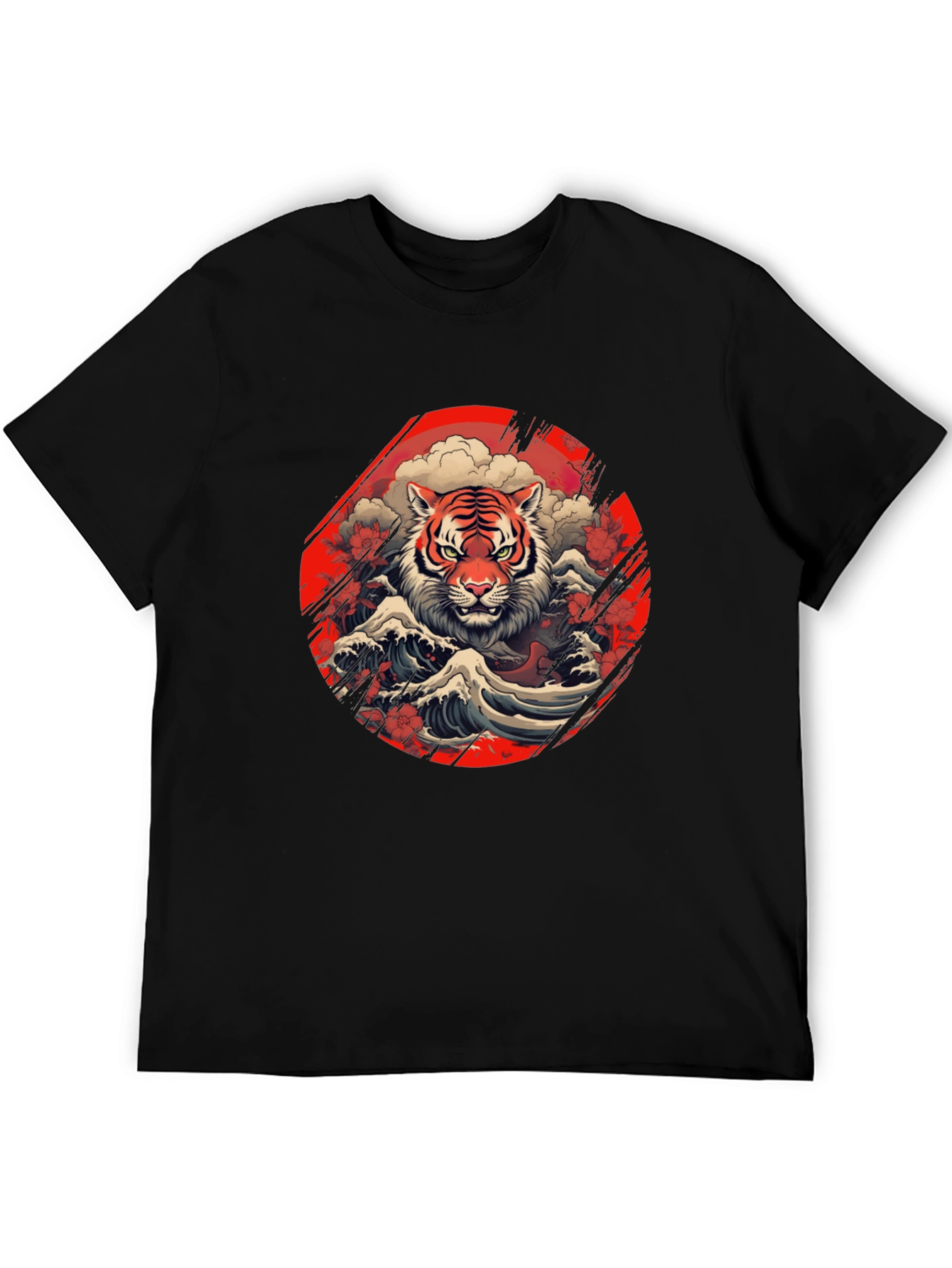 Tiger Wave Graphic Tee - Stylish Mens Black T-Shirt