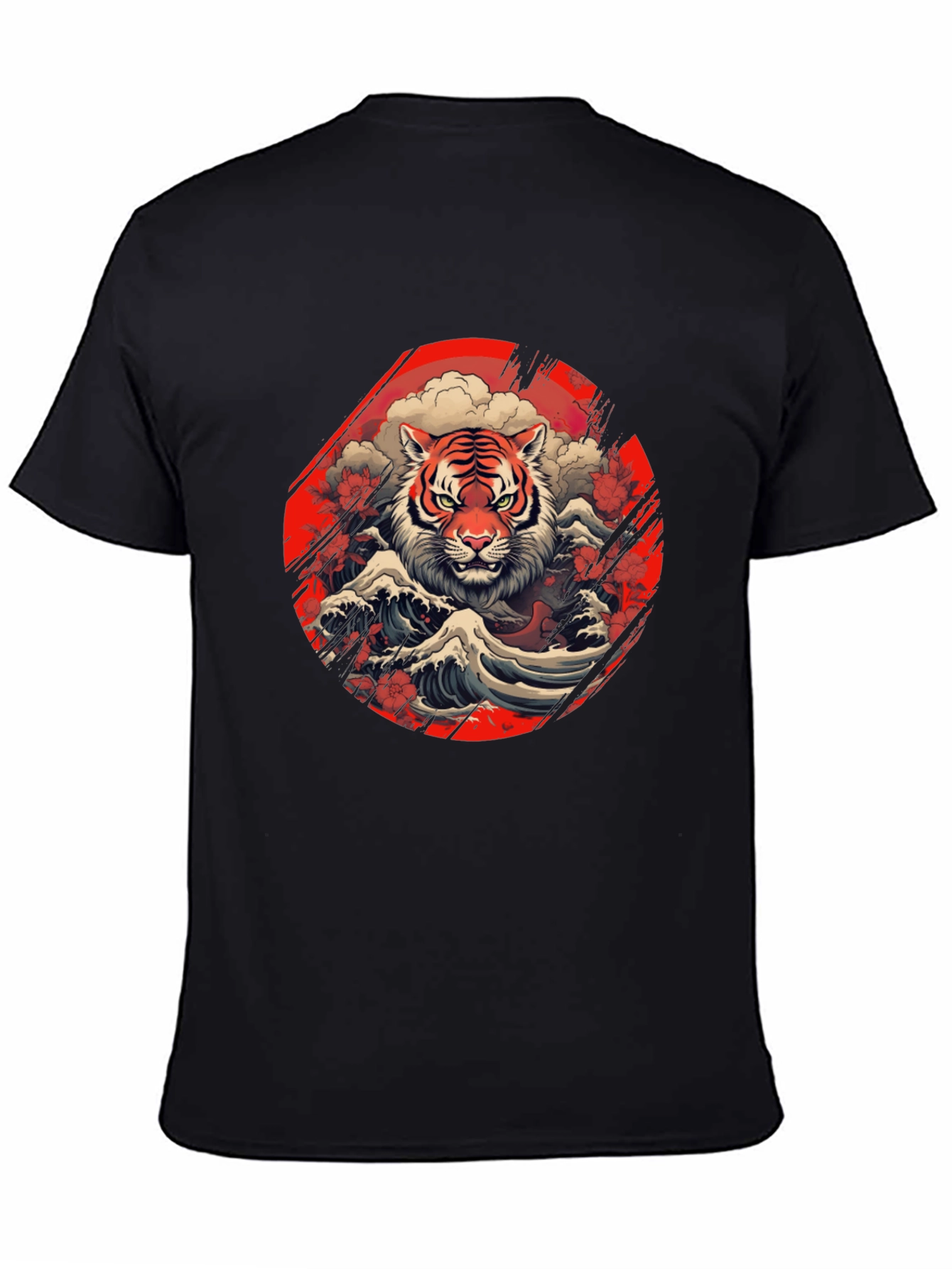 Tiger Wave Graphic Tee - Stylish Mens Black T-Shirt