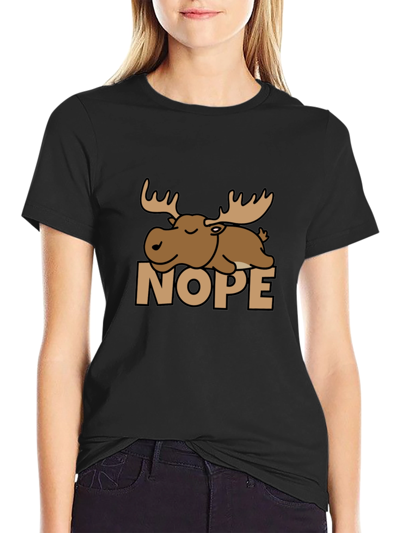 Nope Moose Graphic Tee - Comfy Black T-Shirt