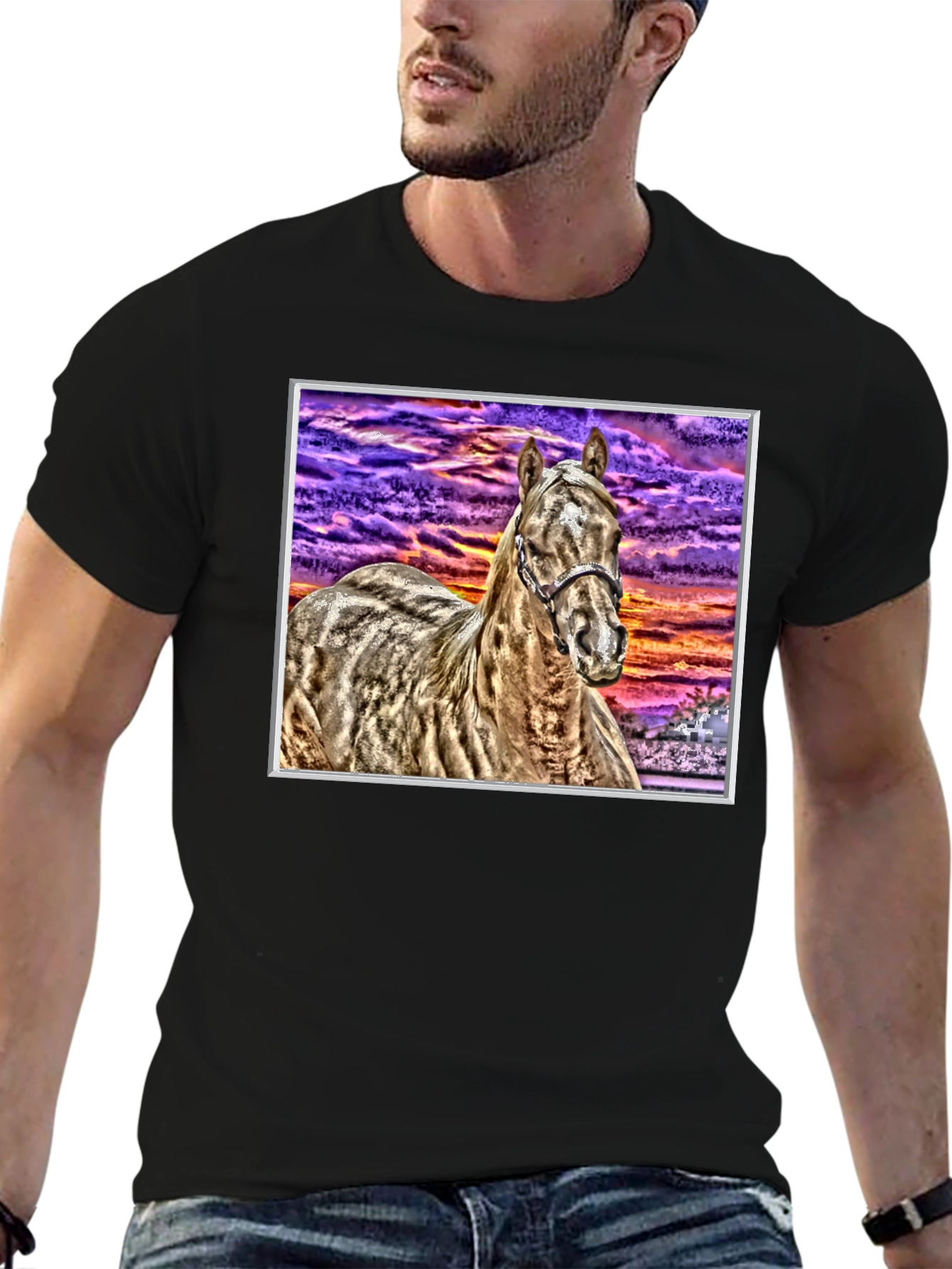 Horse Graphic Tee - Sunset Sky Black T-Shirt