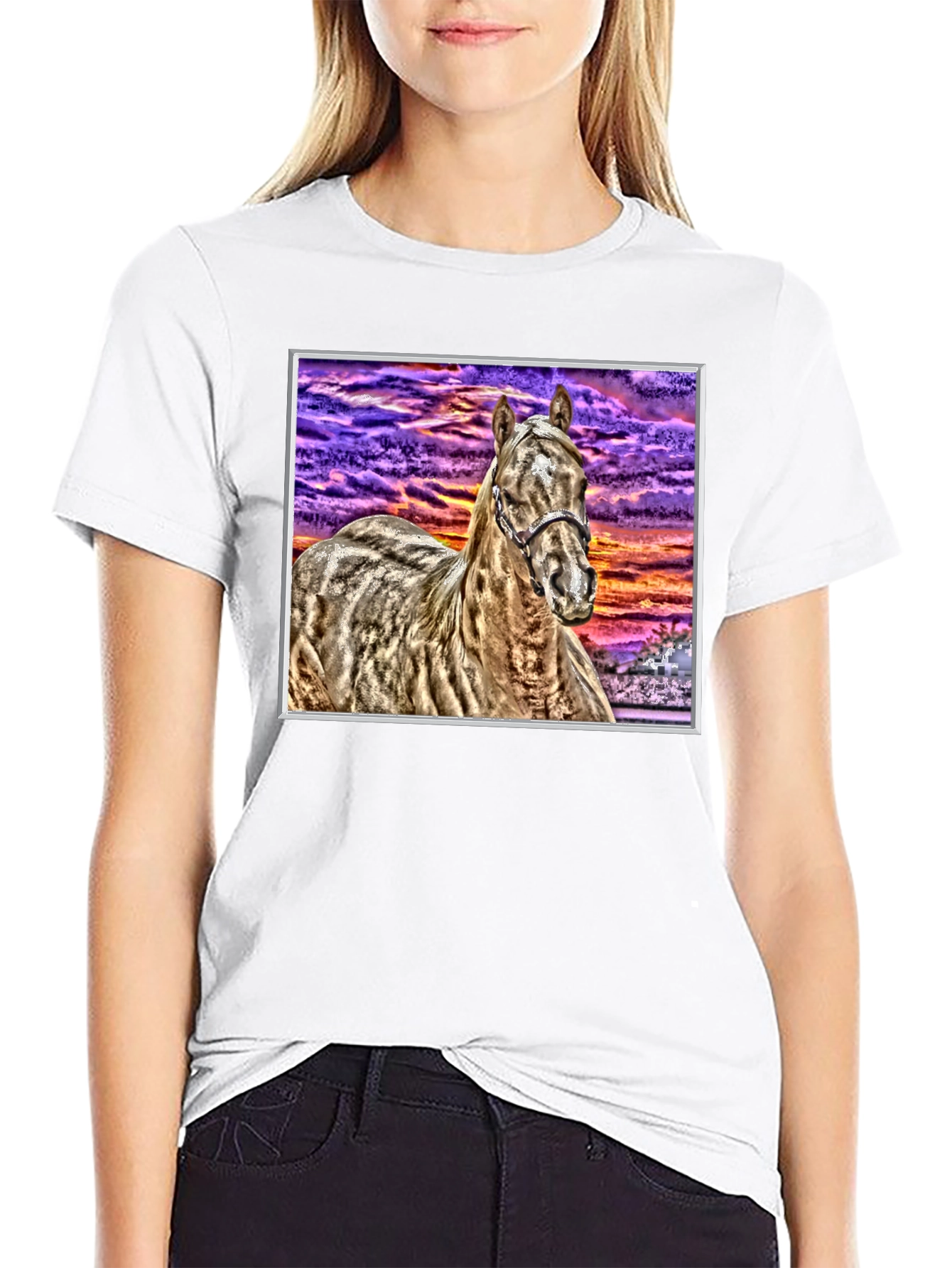 Horse Graphic Tee - Sunset Sky Black T-Shirt