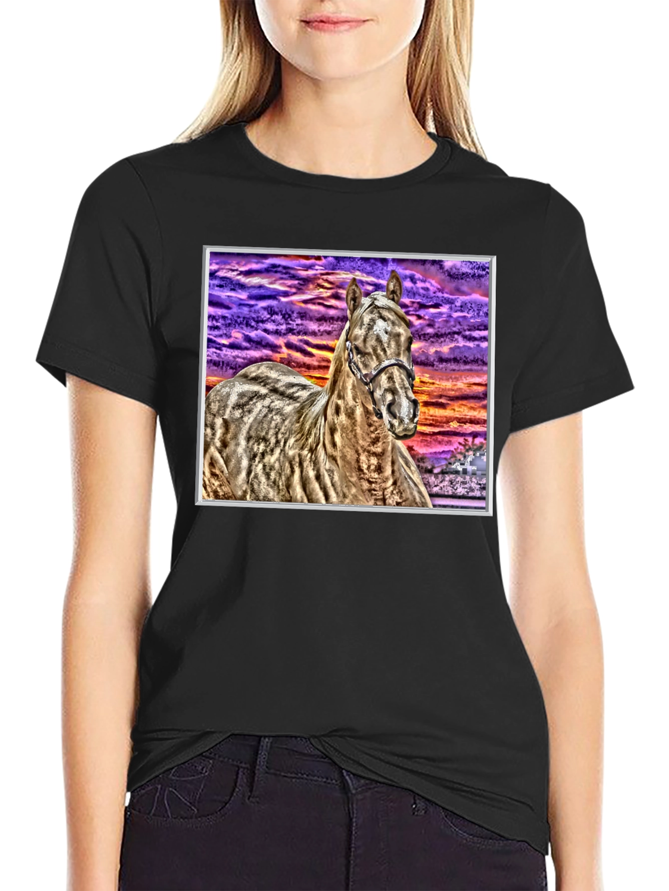 Horse Graphic Tee - Sunset Sky Black T-Shirt