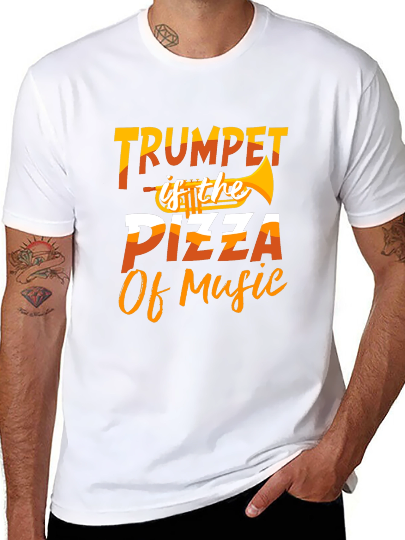 Trumpet Pizza Music T-Shirt - Funny Musician Tee