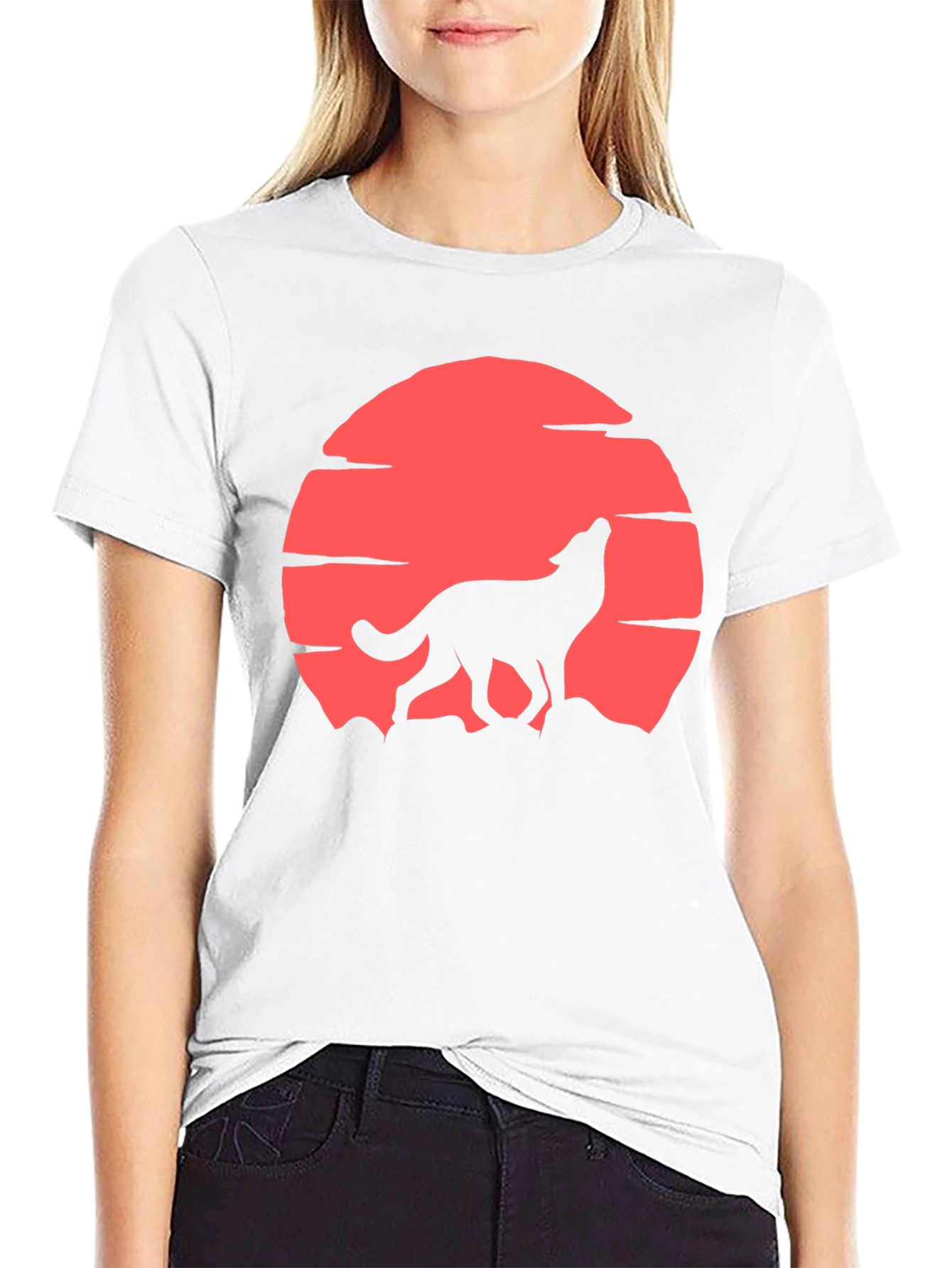 Wolf Howling at Red Moon T-Shirt - Graphic Tee