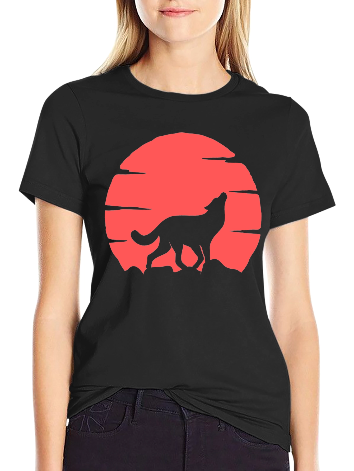 Wolf Howling at Red Moon T-Shirt - Graphic Tee