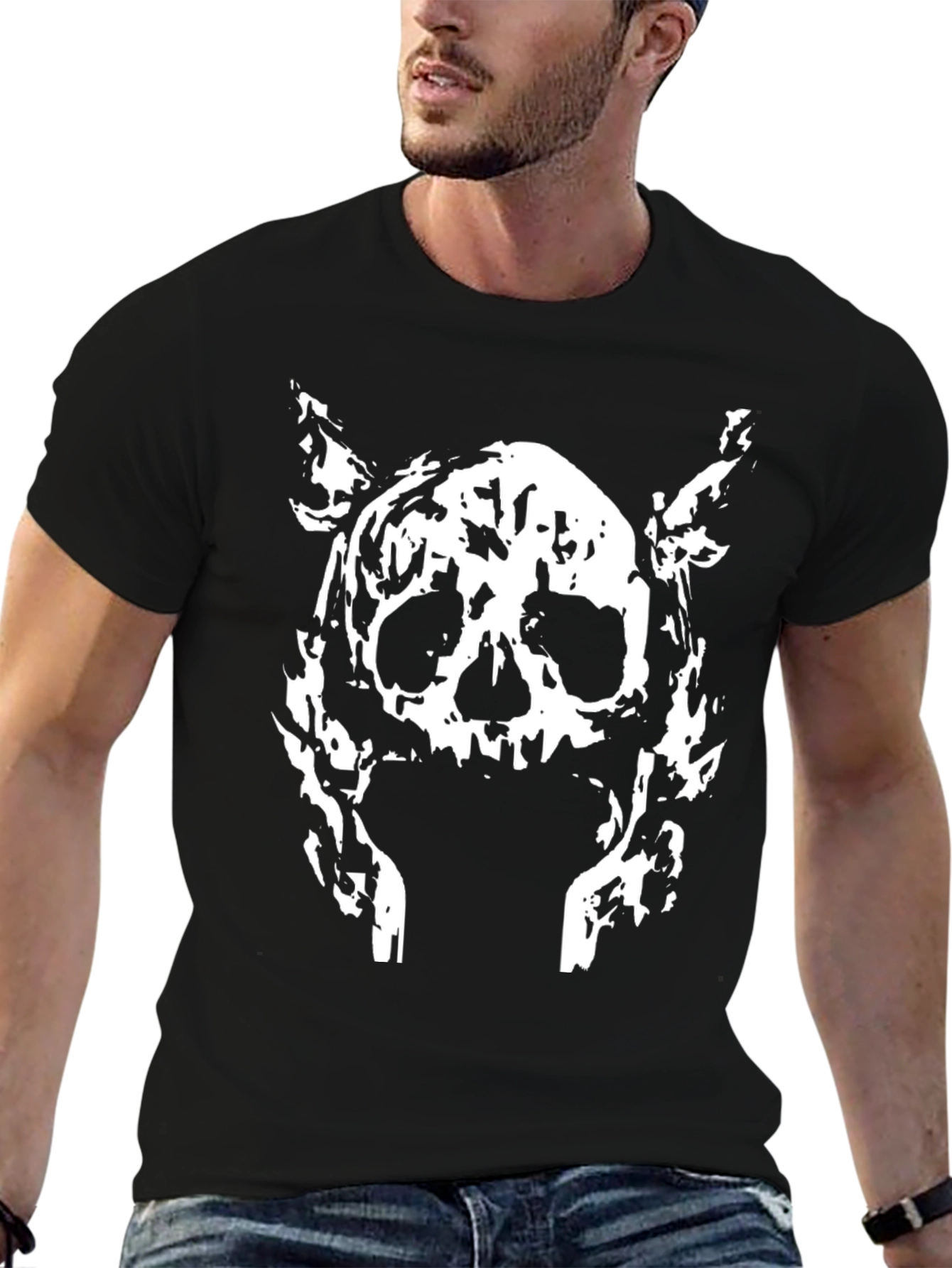 Skull Graphic Tee - Black Cotton T-Shirt