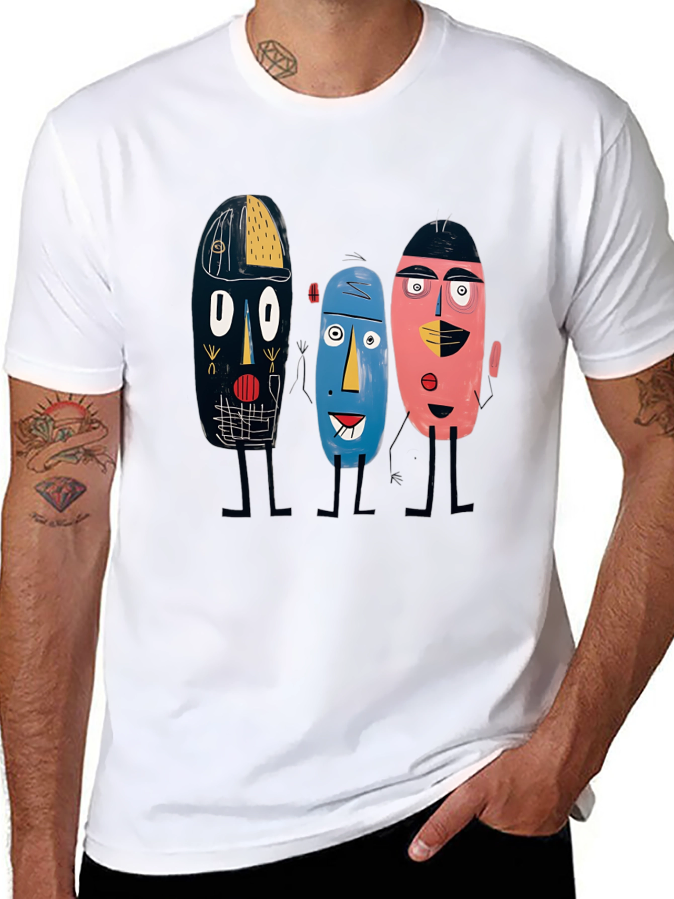 Abstract Faces Graphic Tee - Unique Design Soft Cotton