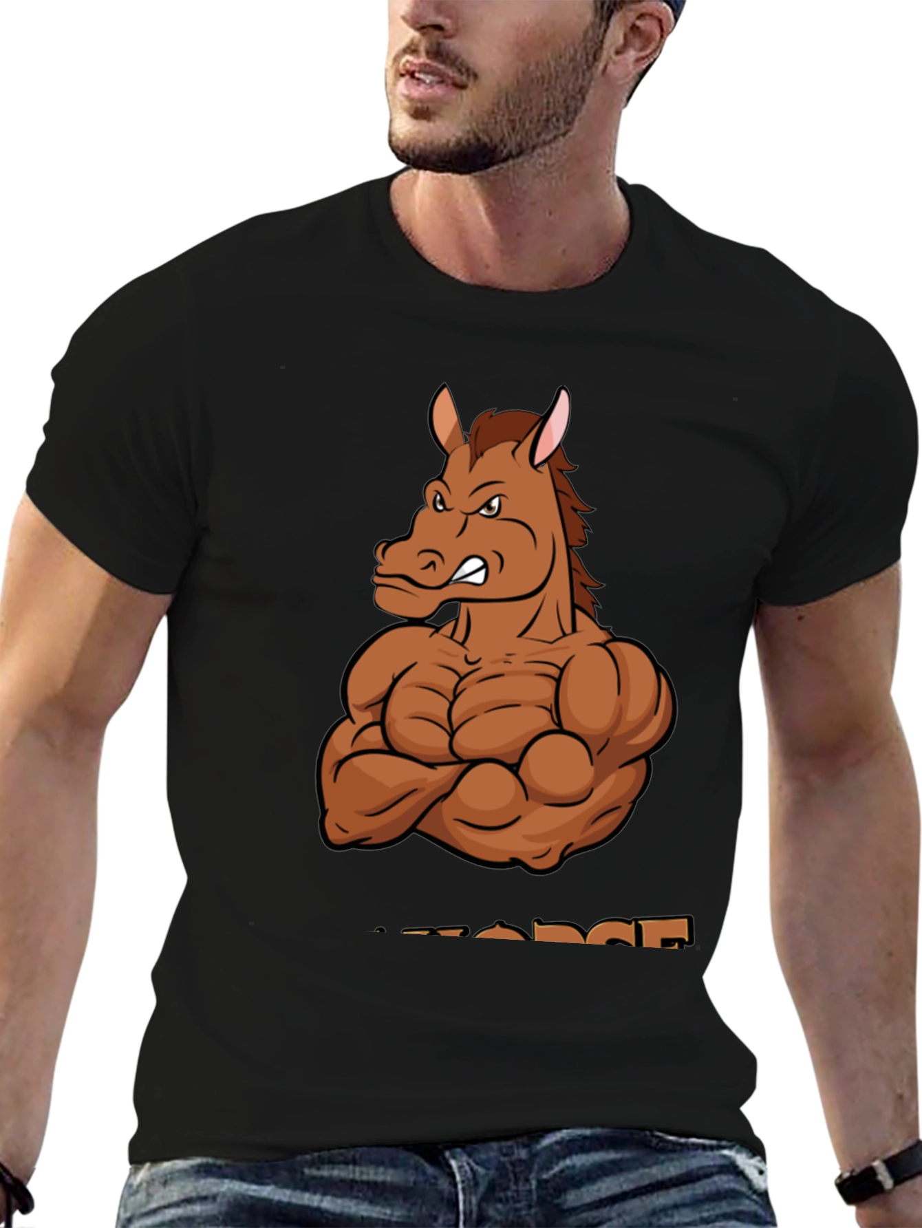 Muscle Horse T-Shirt - Black Cotton Graphic Tee