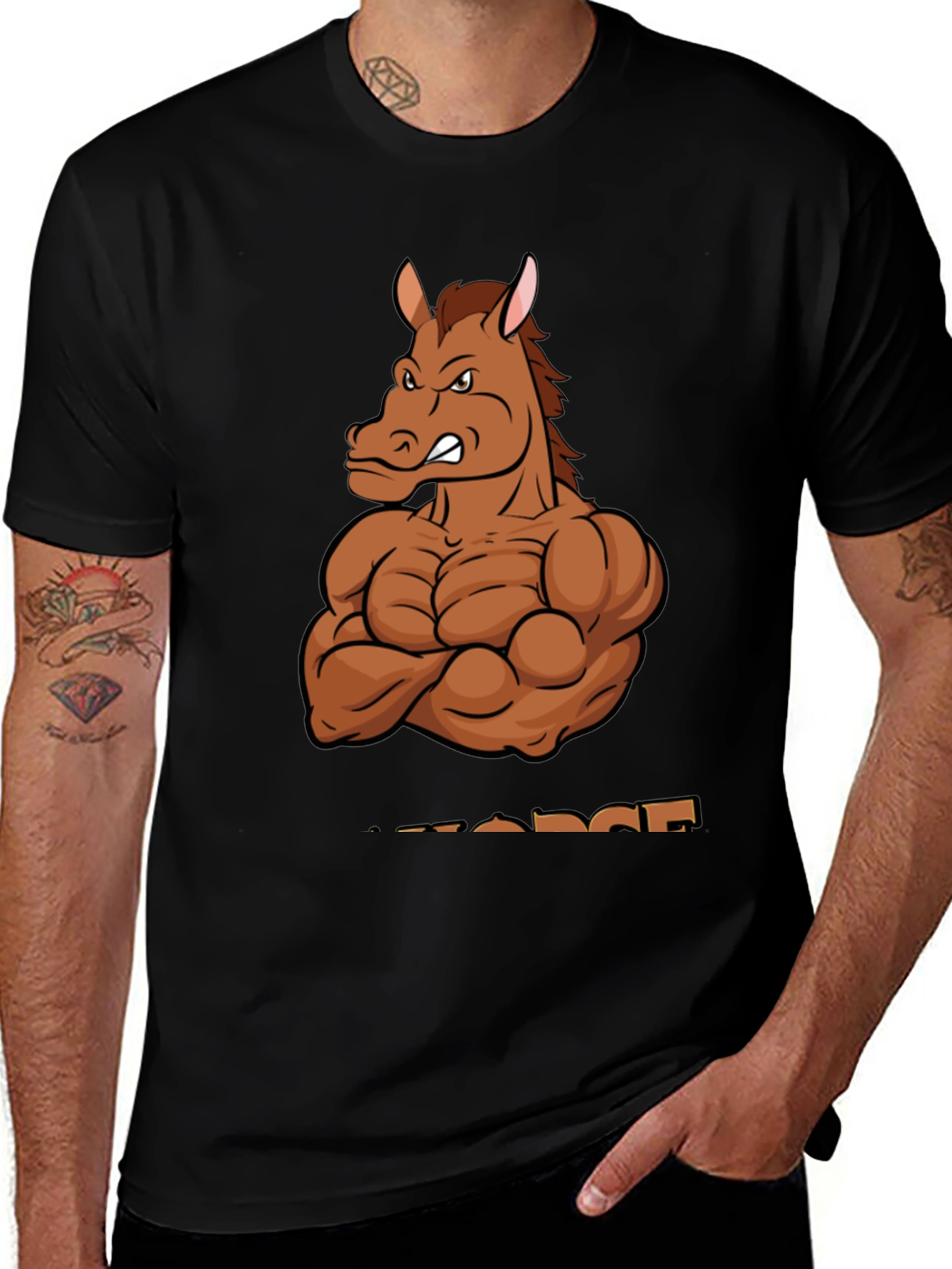 Muscle Horse T-Shirt - Black Cotton Graphic Tee