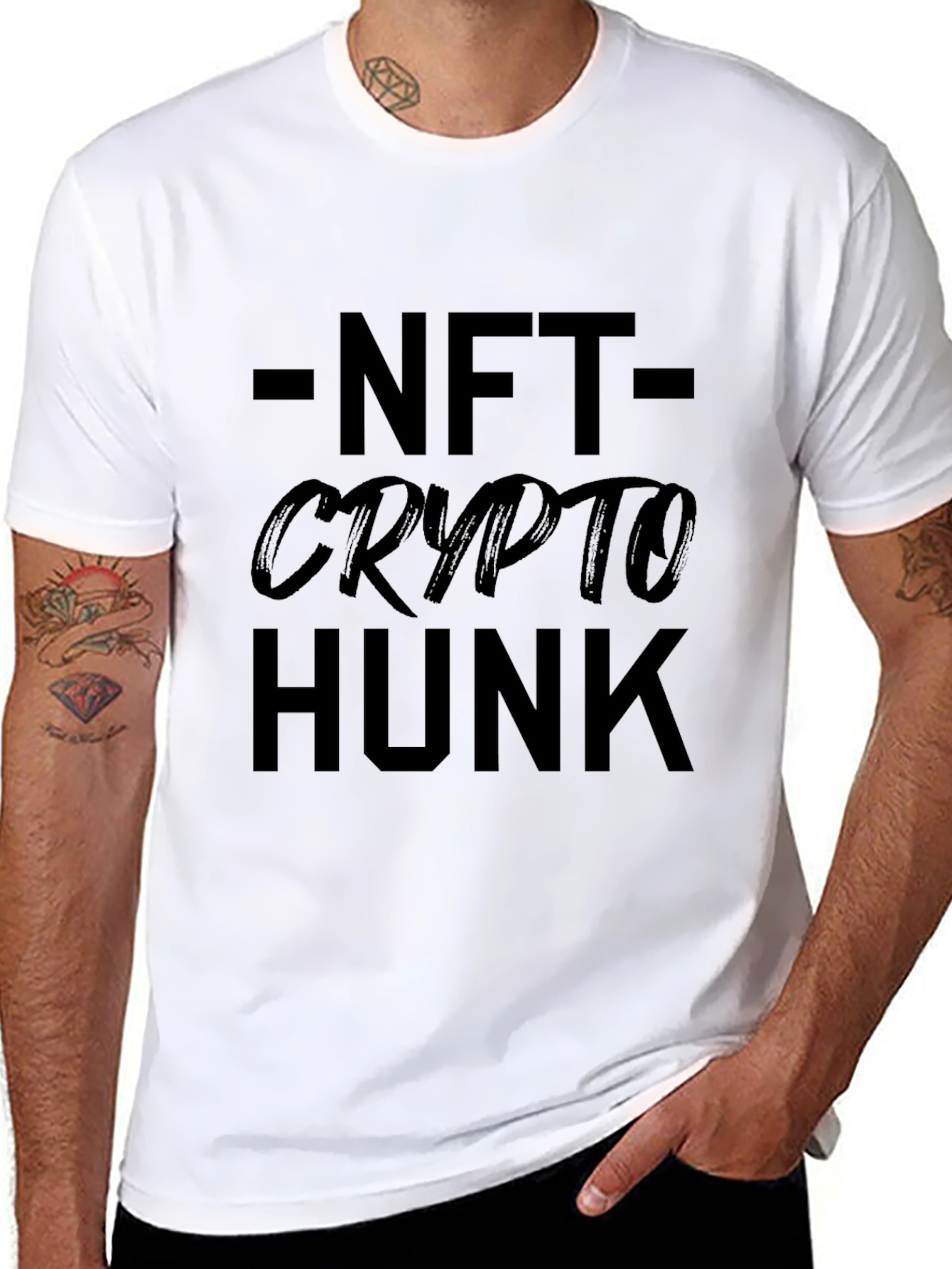 NFT Crypto Hunk Graphic Tee - Black Cotton T-Shirt