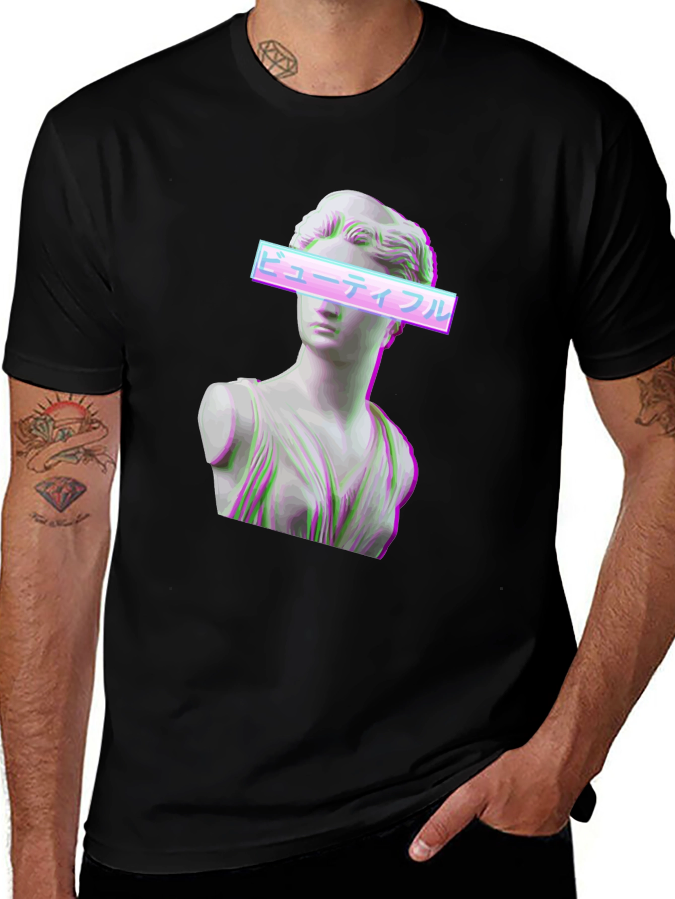 Aesthetic Vaporwave Statue Graphic T-Shirt - Black