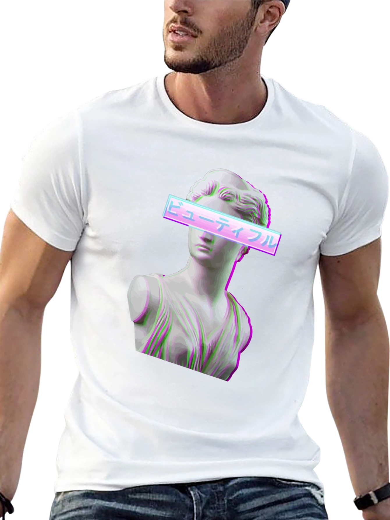 Aesthetic Vaporwave Statue Graphic T-Shirt - Black