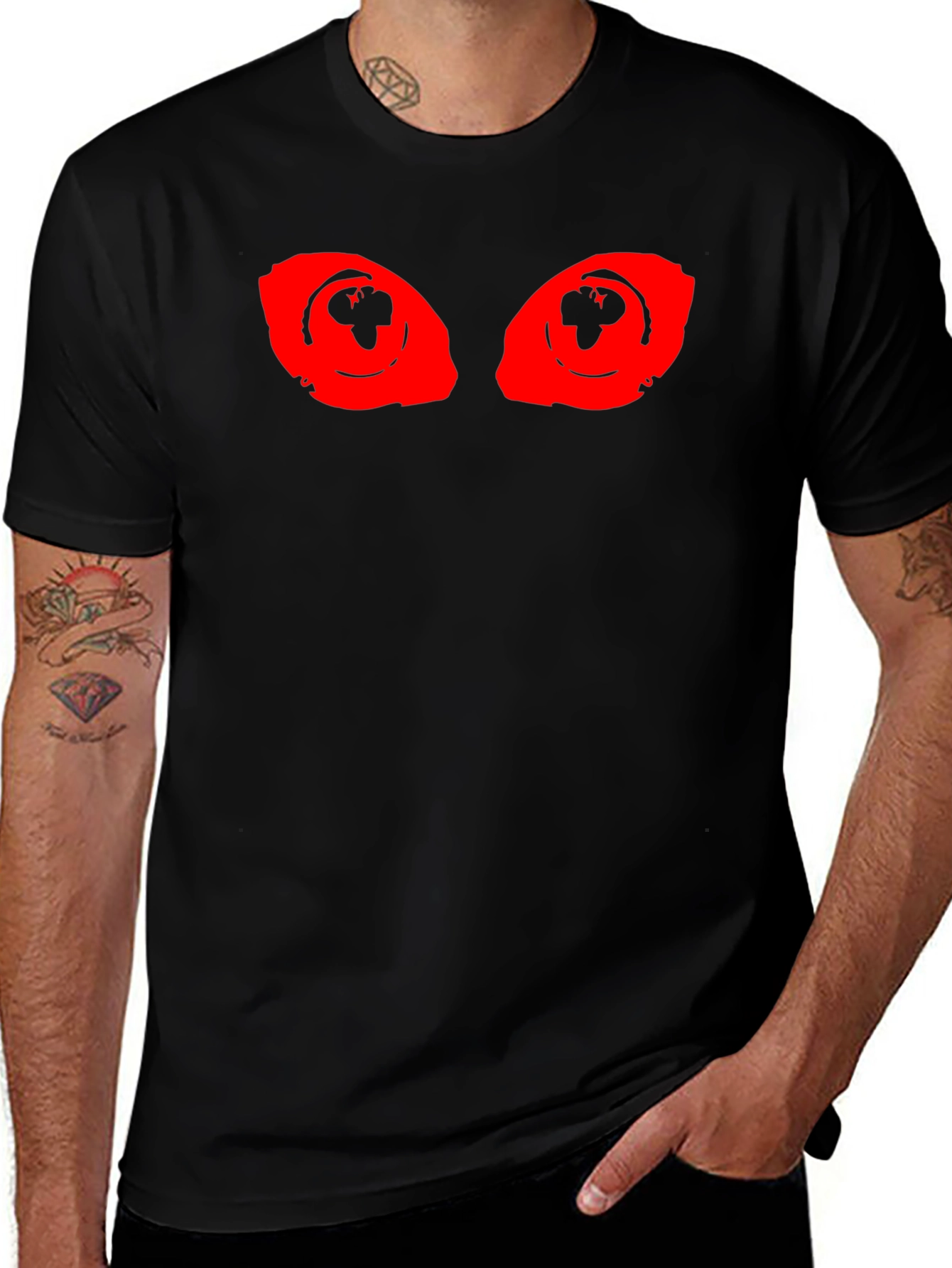 Mens Black T-Shirt with Red Eye Graphic