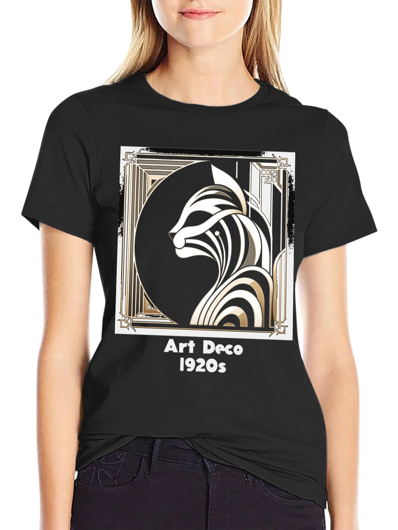 Art Deco 1920s Cat Graphic T-Shirt