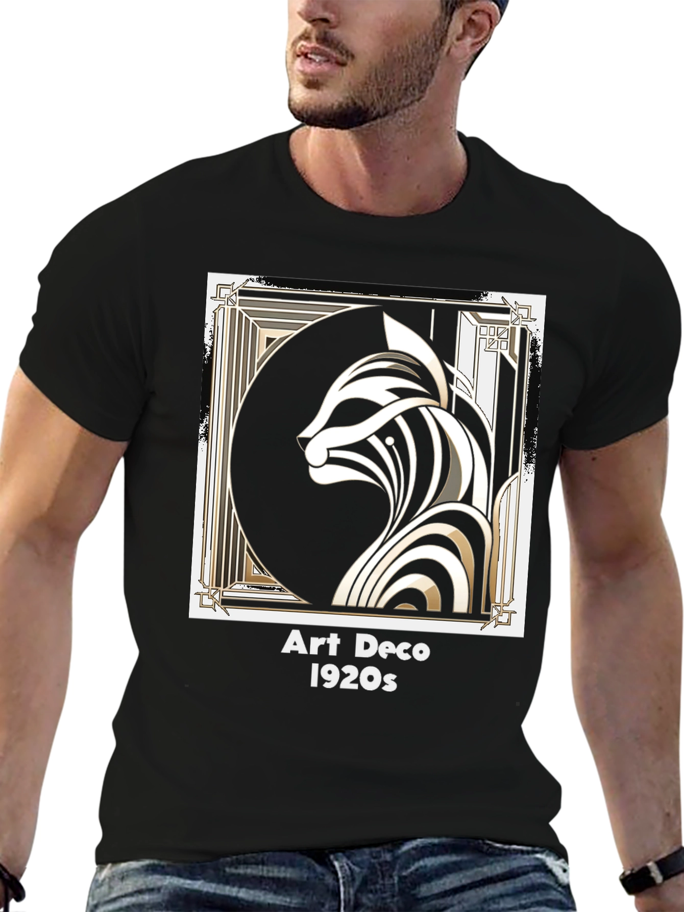 Art Deco 1920s Cat Graphic T-Shirt