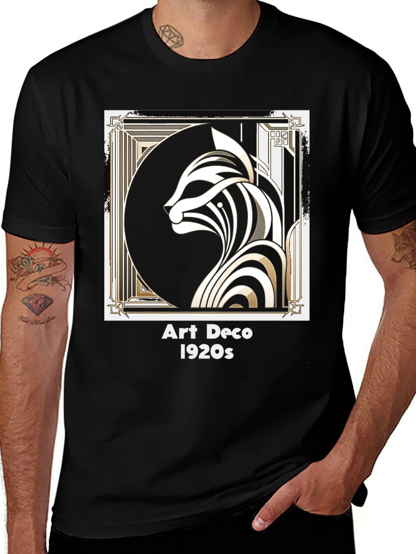 Art Deco 1920s Cat Graphic T-Shirt