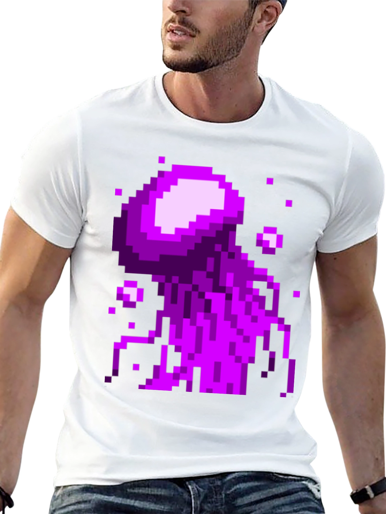 Pixel Art Jellyfish Graphic Tee - Black Cotton