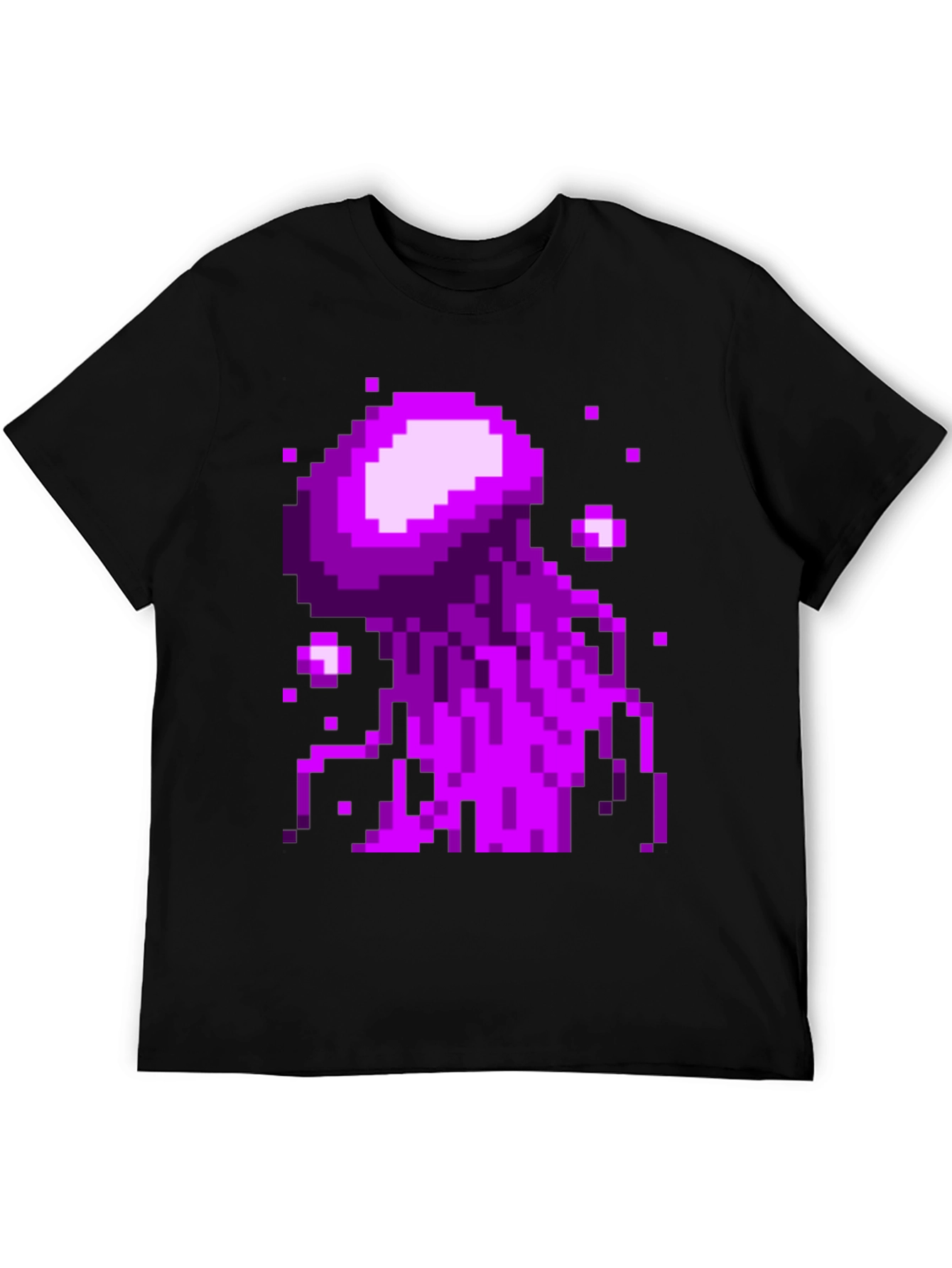 Pixel Art Jellyfish Graphic Tee - Black Cotton