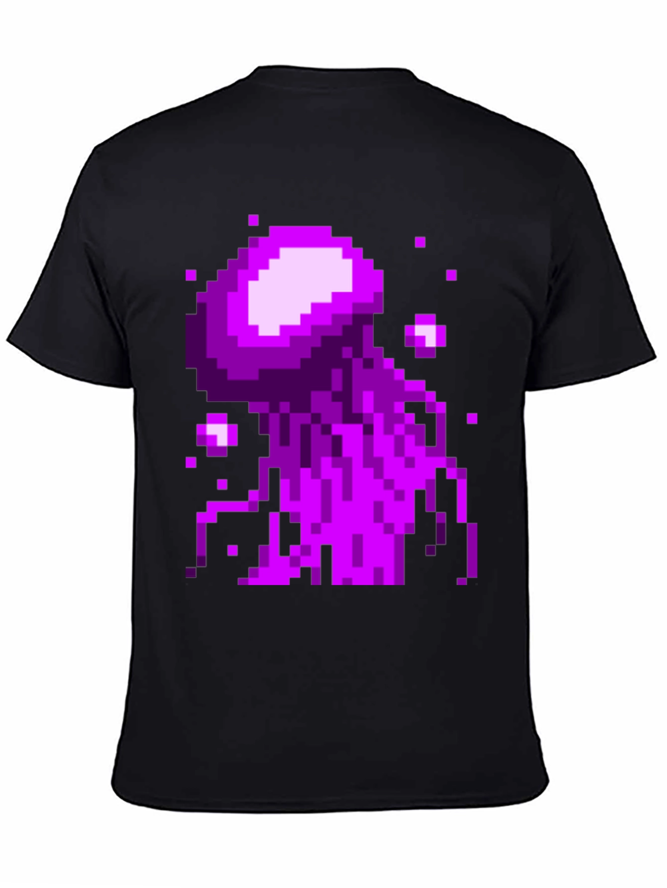 Pixel Art Jellyfish Graphic Tee - Black Cotton