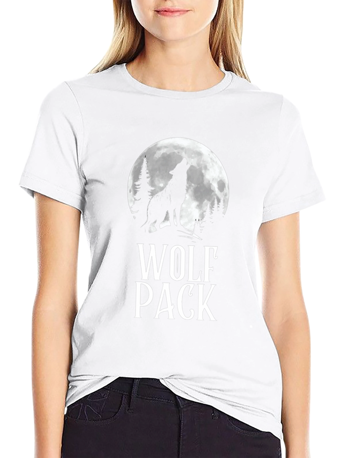 Wolf Pack Moon Graphic Tee - Black Cotton T-Shirt