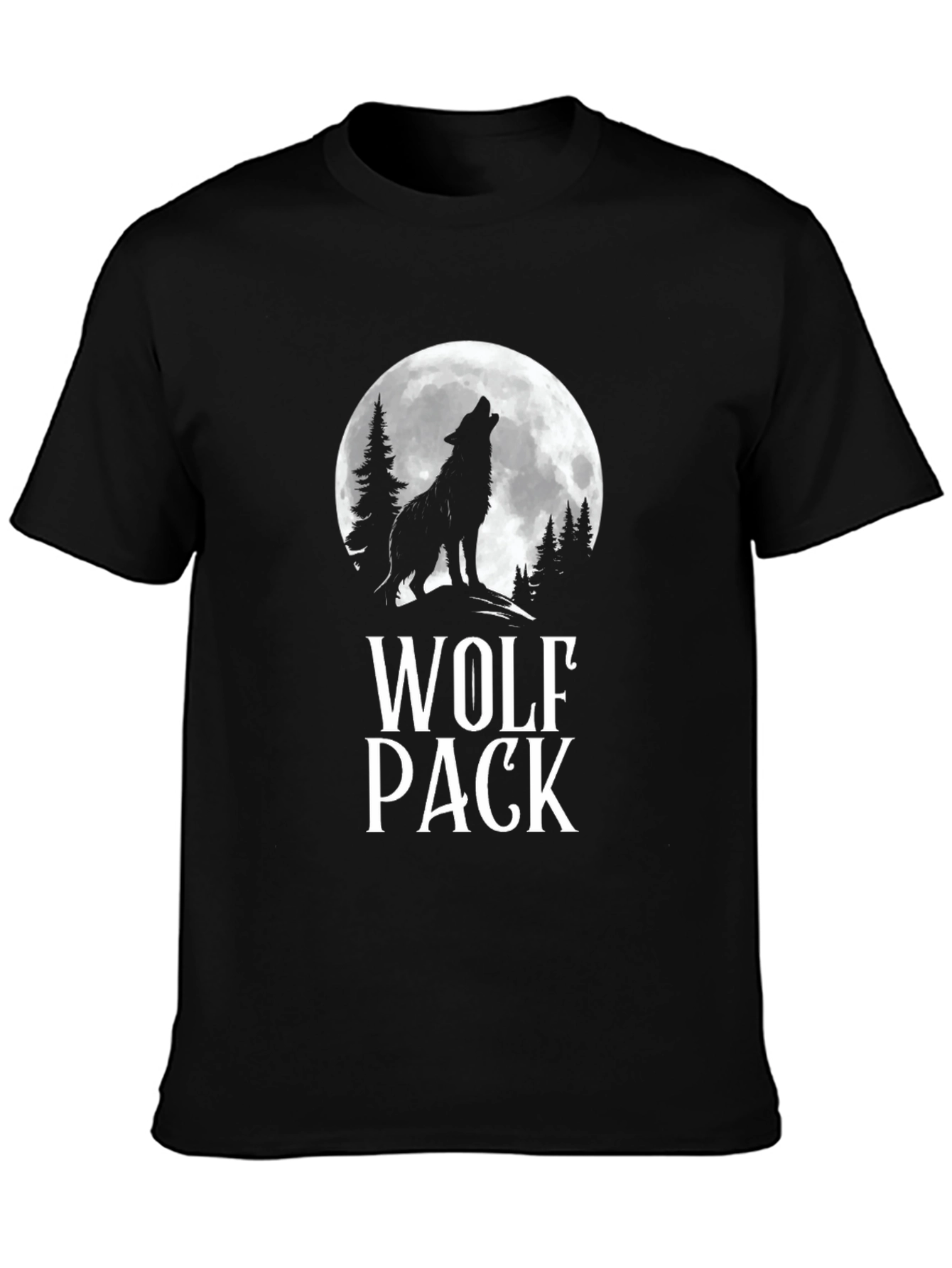 Wolf Pack Moon Graphic Tee - Black Cotton T-Shirt