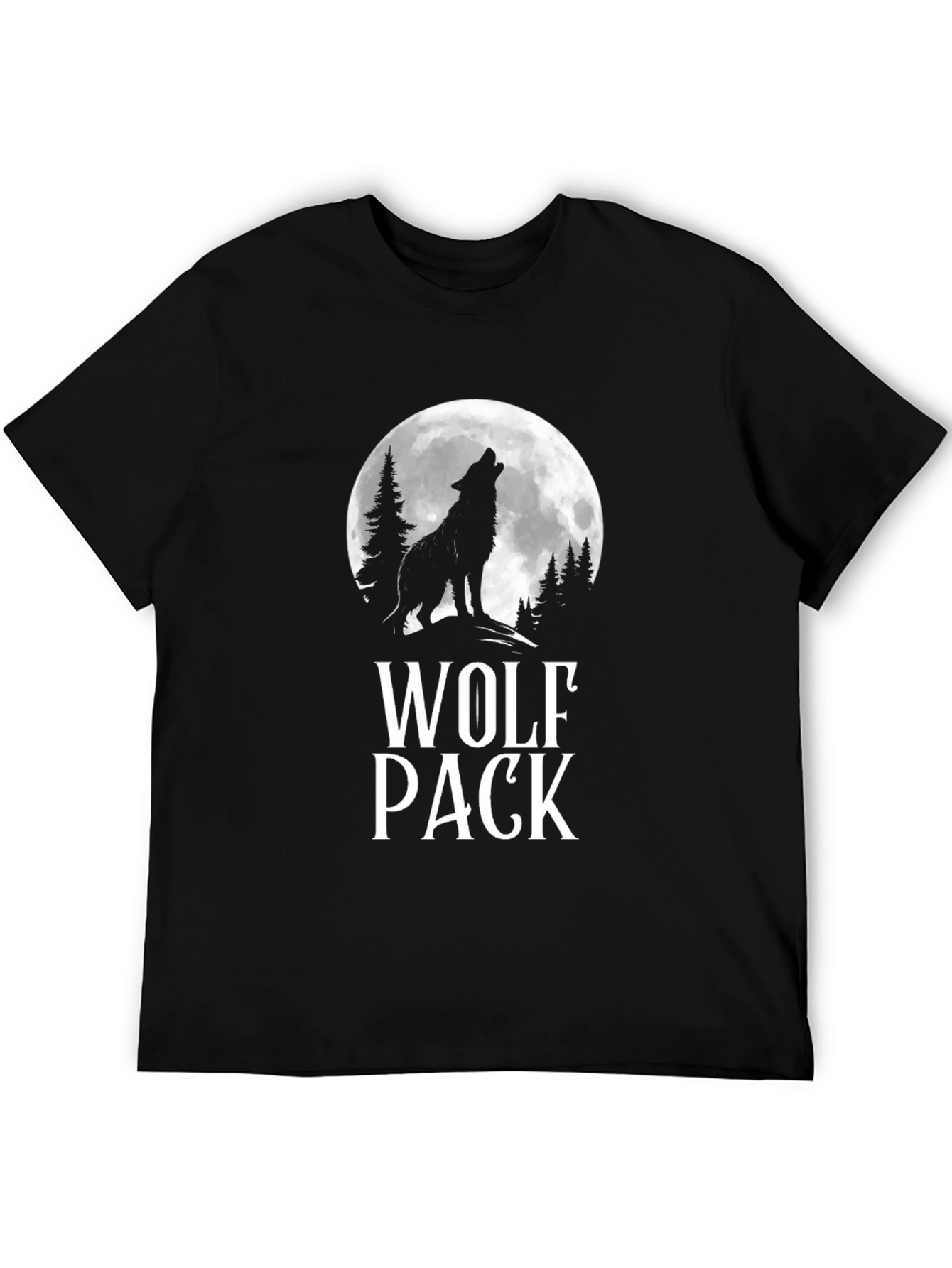 Wolf Pack Moon Graphic Tee - Black Cotton T-Shirt