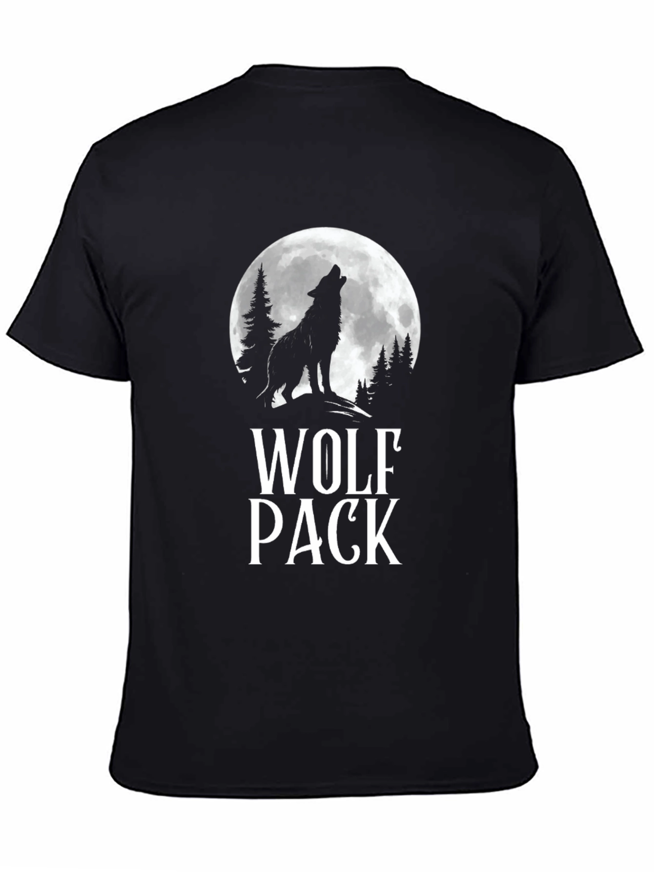 Wolf Pack Moon Graphic Tee - Black Cotton T-Shirt