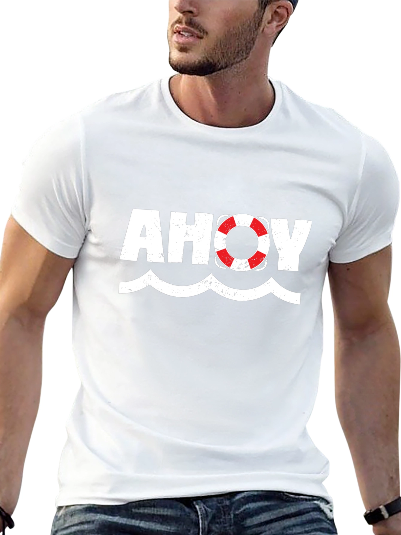 Ahoy Nautical Theme Graphic Tee - Black Cotton T-Shirt
