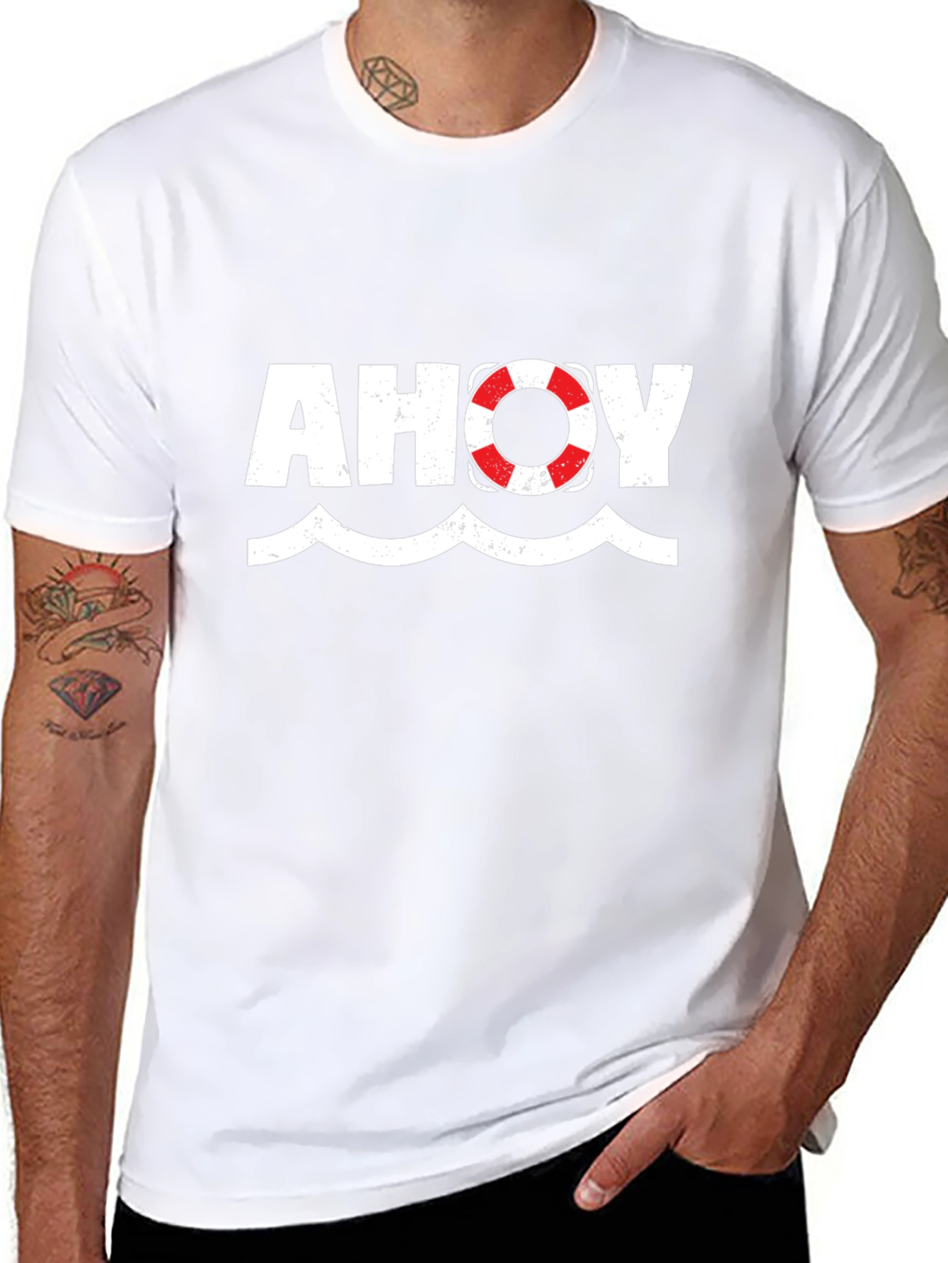 Ahoy Nautical Theme Graphic Tee - Black Cotton T-Shirt