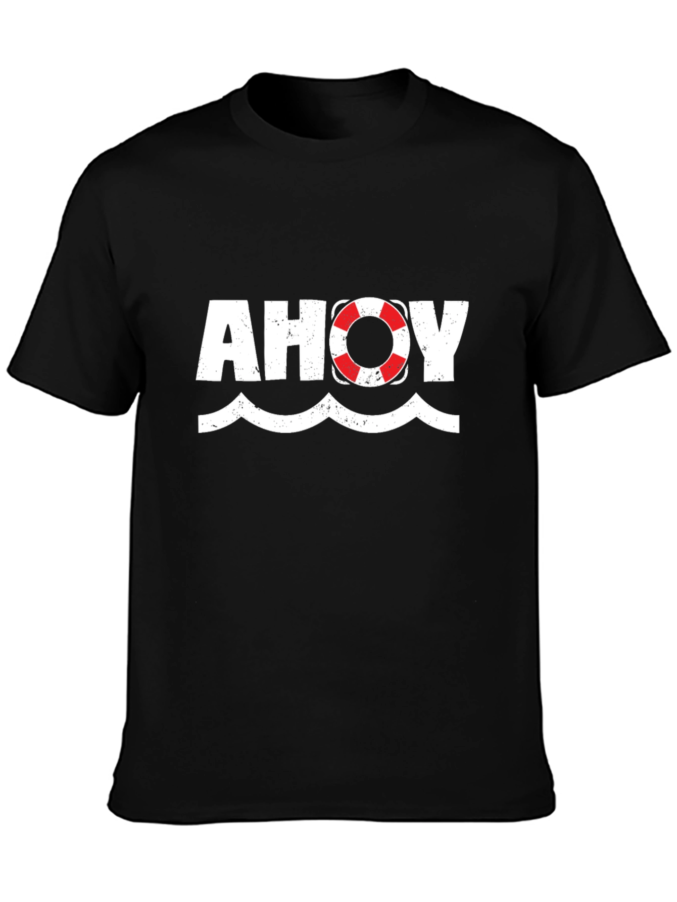 Ahoy Nautical Theme Graphic Tee - Black Cotton T-Shirt