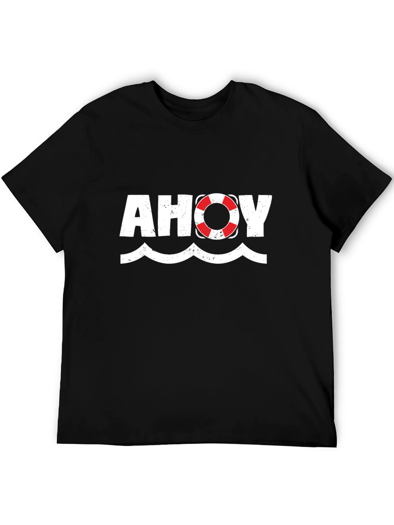 Ahoy Nautical Theme Graphic Tee - Black Cotton T-Shirt