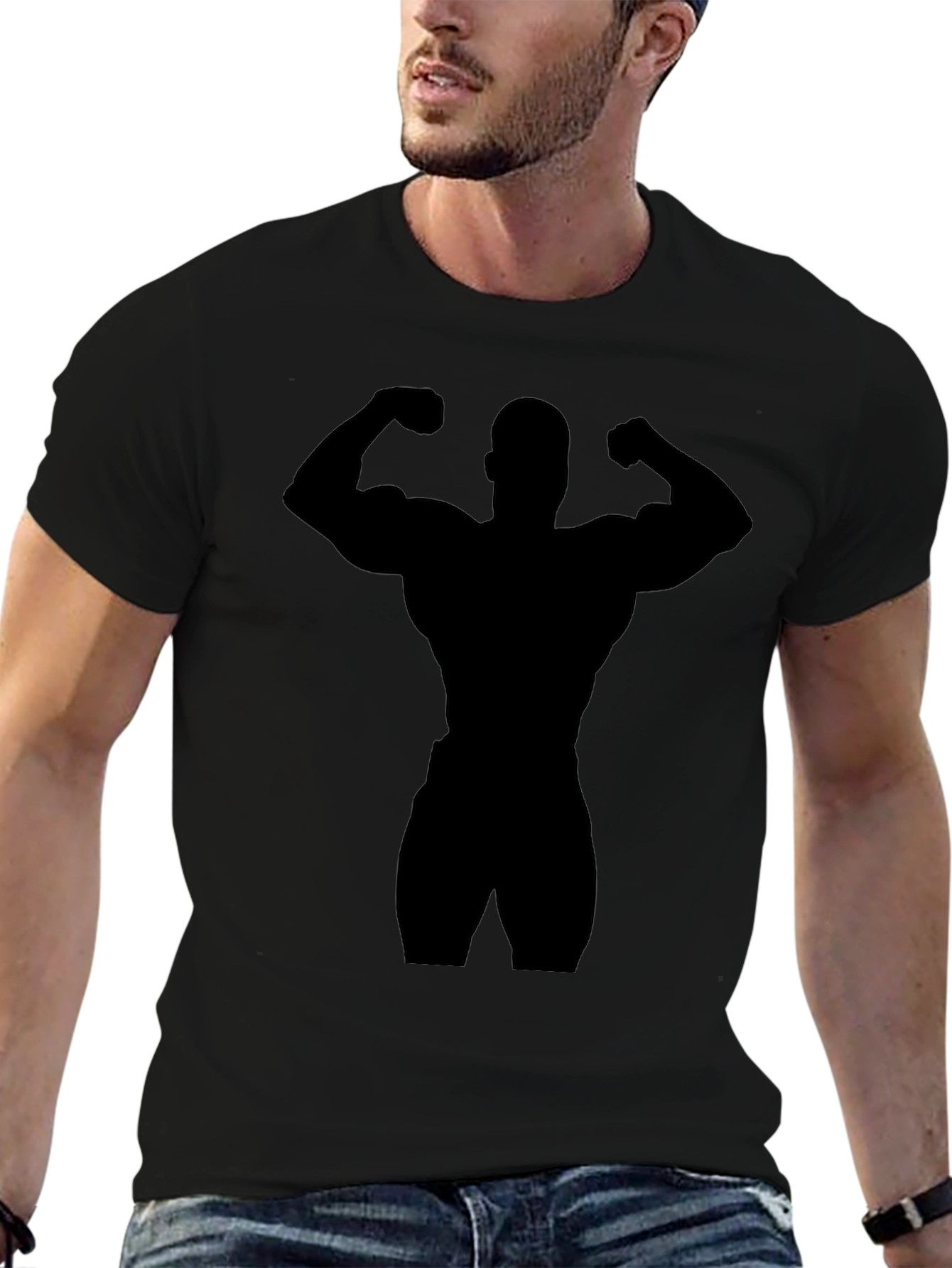 Bodybuilder Silhouette Black T-Shirt - Gym Workout Apparel