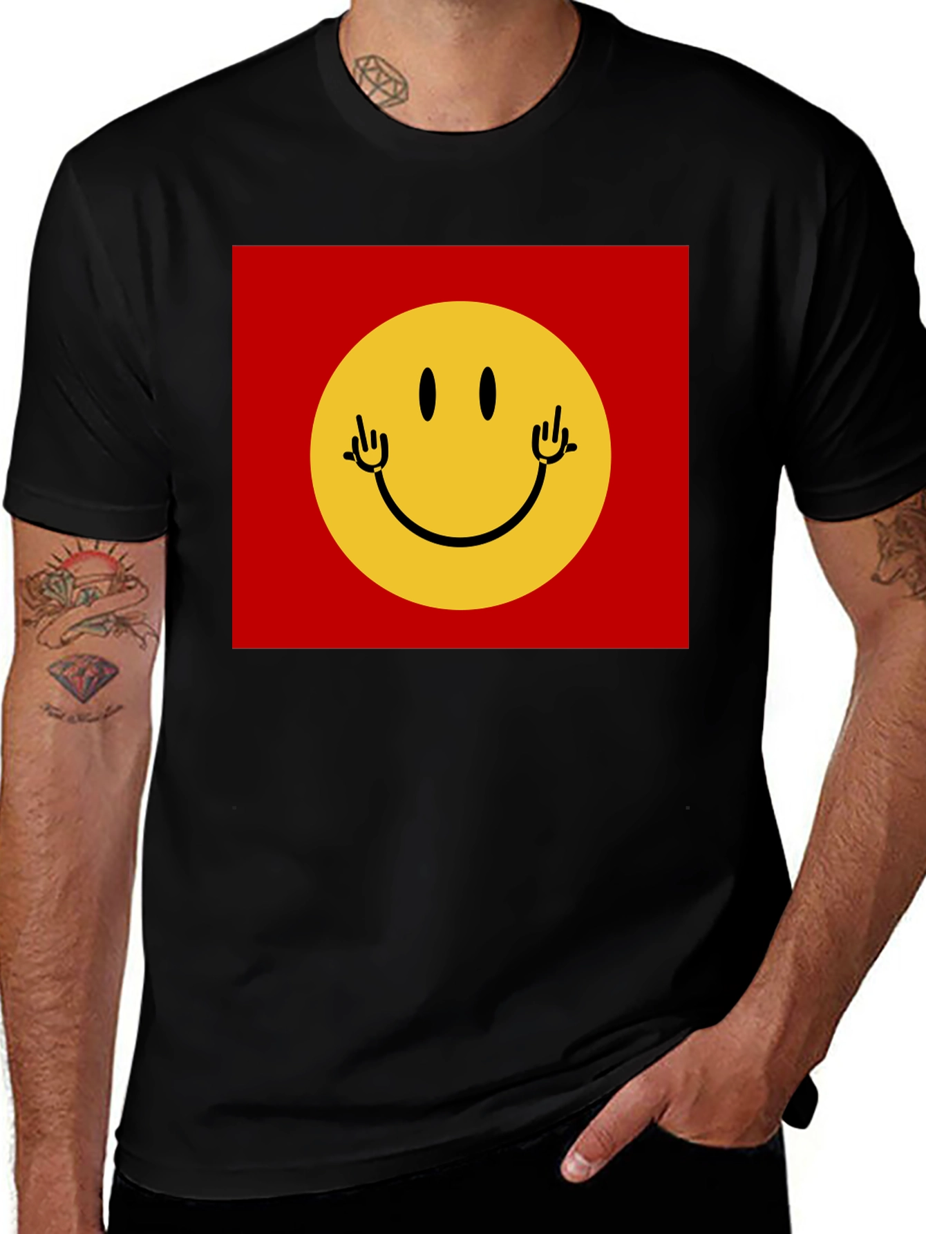 Smiley Face Graphic Tee - Black