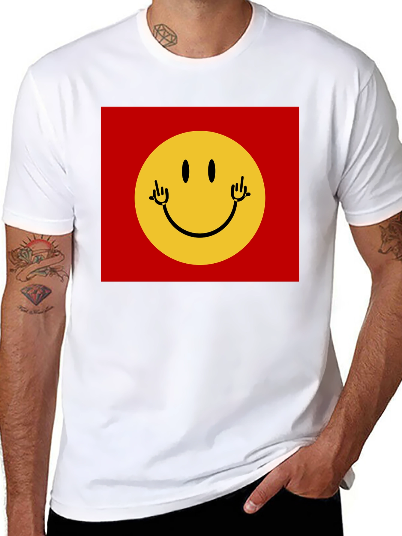 Smiley Face Graphic Tee - Black