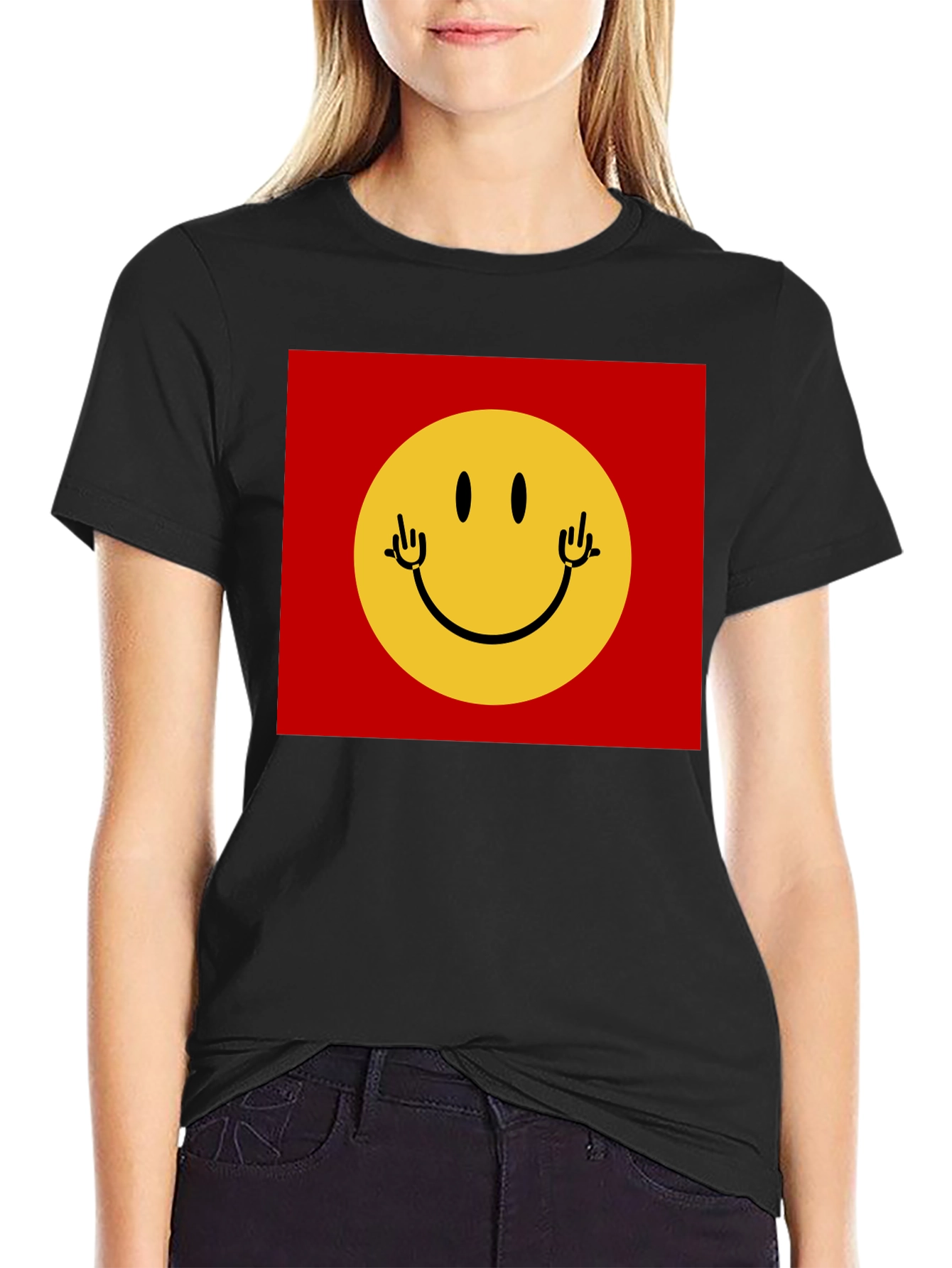 Smiley Face Graphic Tee - Black
