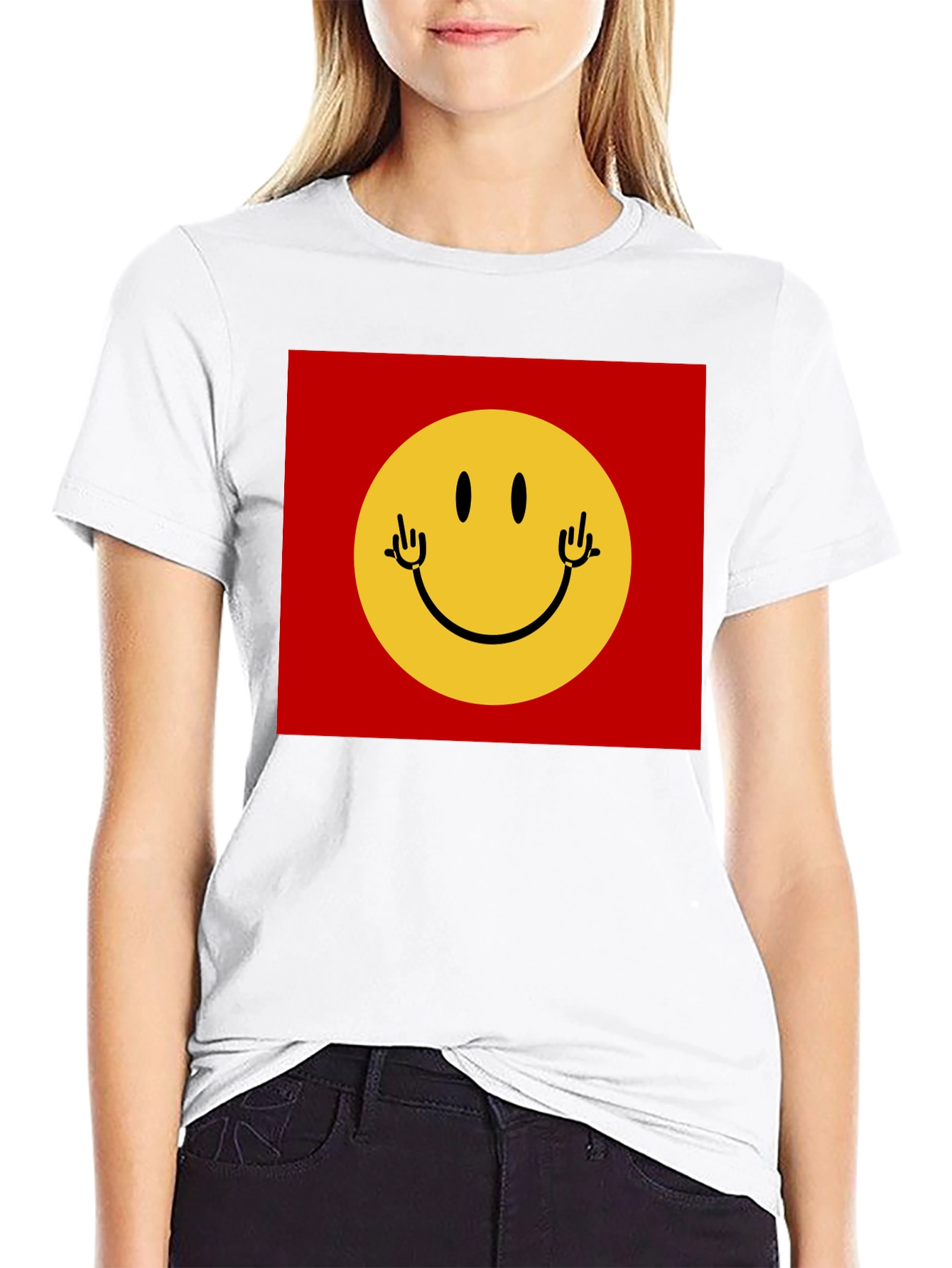 Smiley Face Graphic Tee - Black